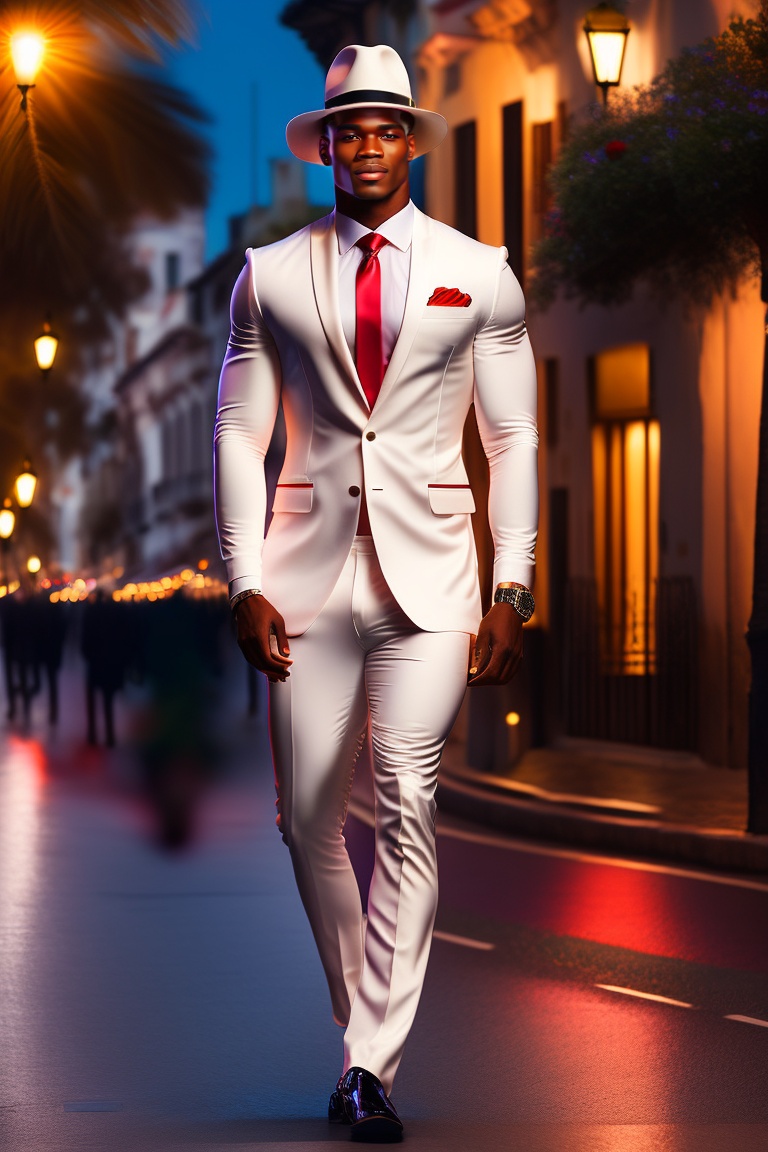 Lexica - Beautiful mulatto brazilian man wearing white suit and red tie ...