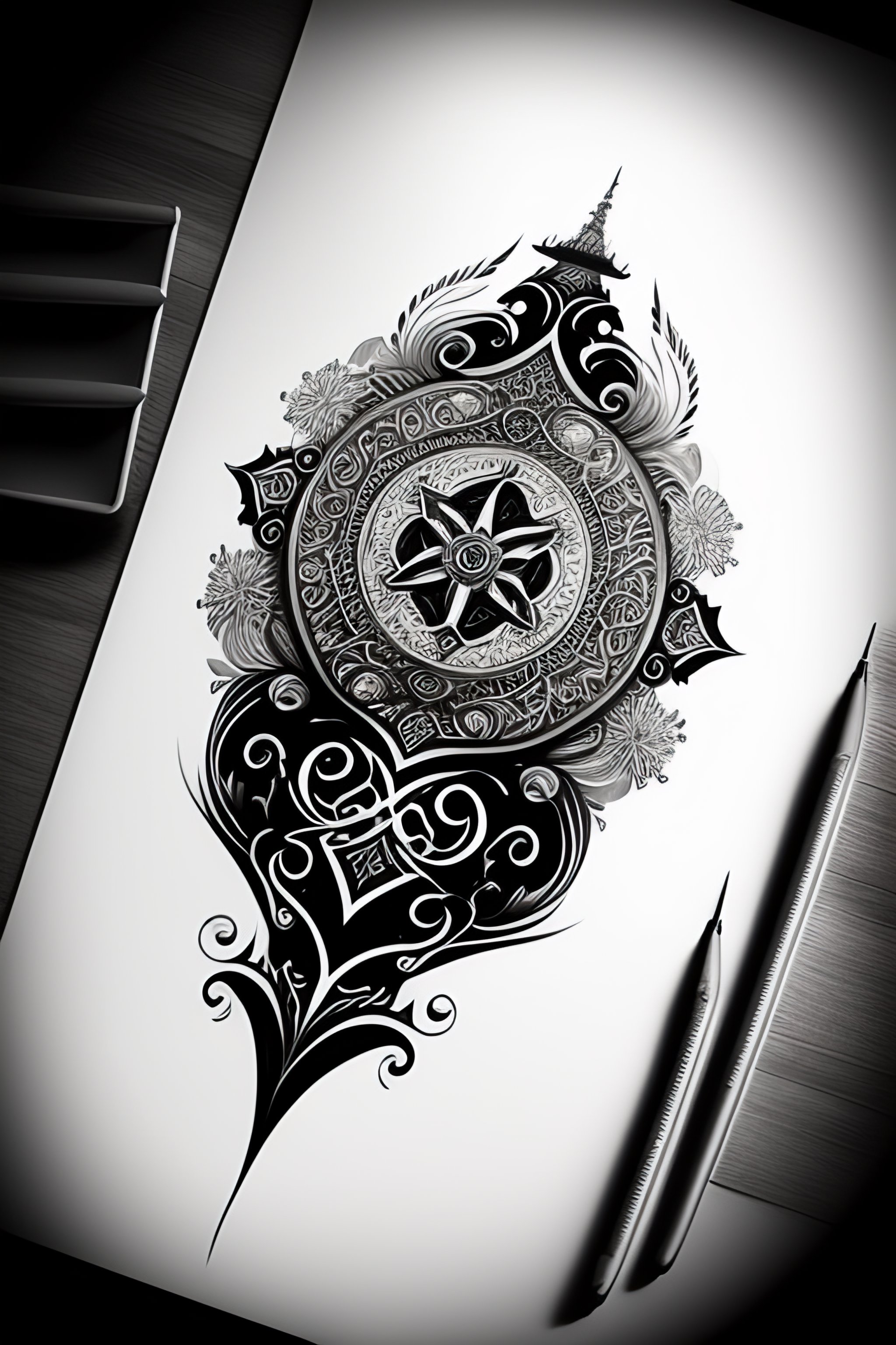Lexica - Sketch creative tattoo design on white paper