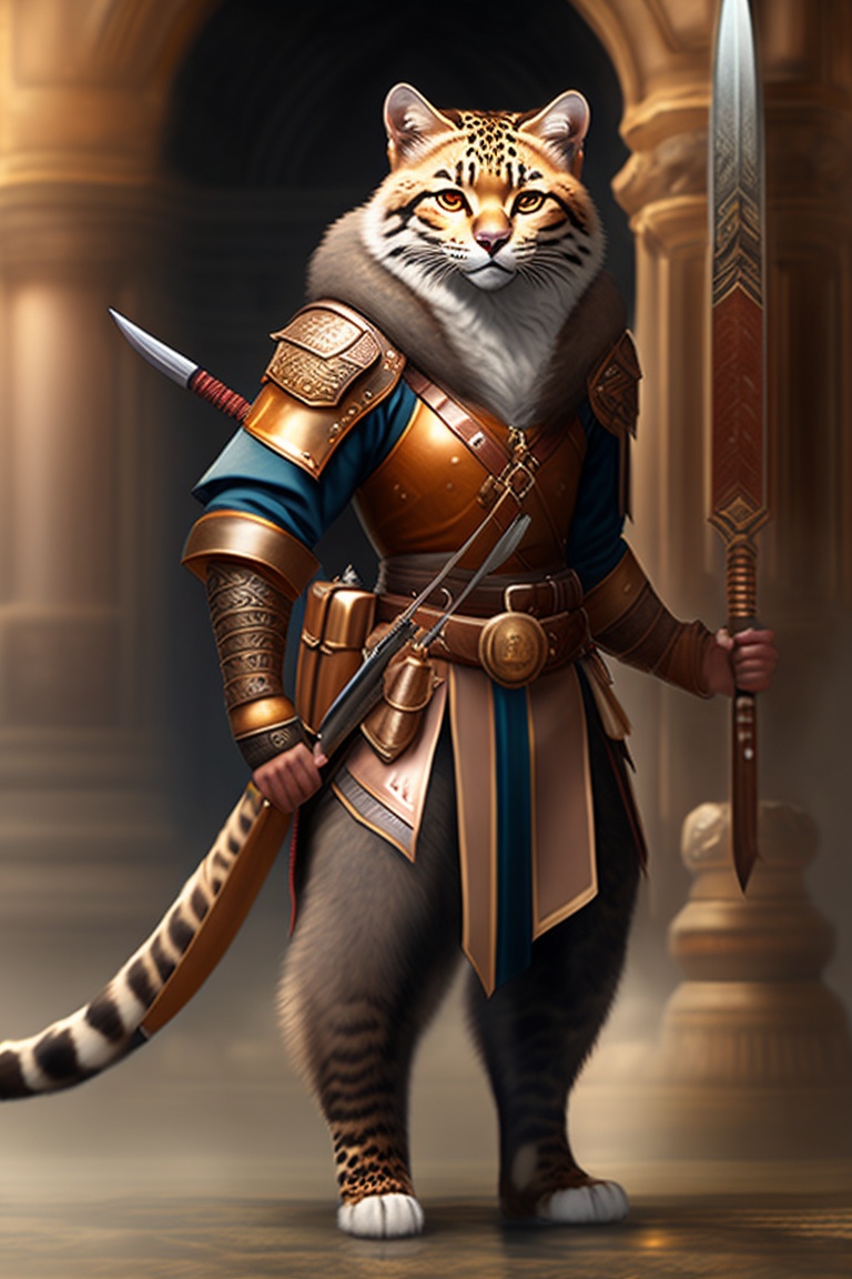 Lexica - A female tabaxi with leopard spots, standing upright, long ...