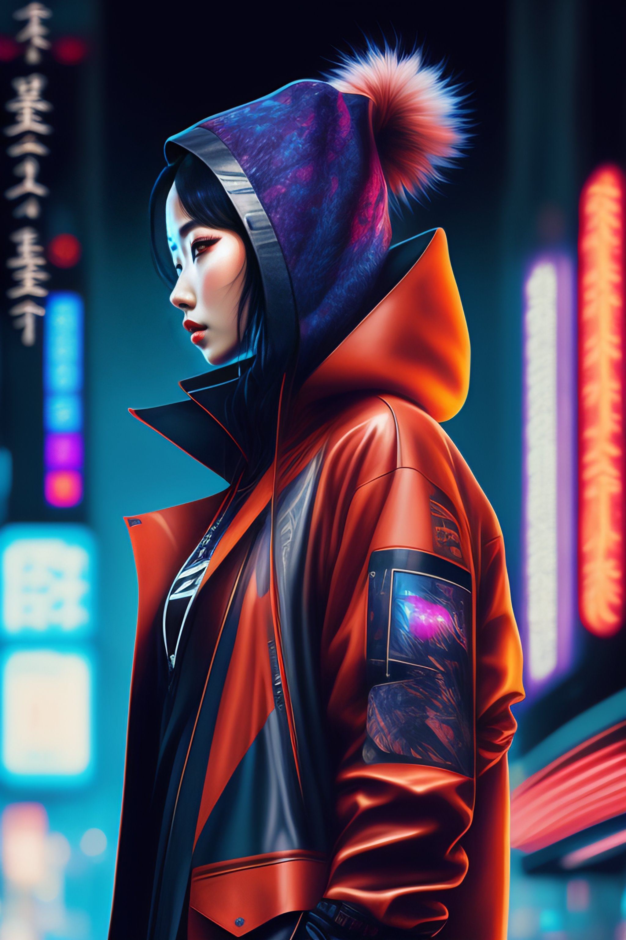 Lexica A beautiful ukiyo painting of full body cyberpunk blade runner