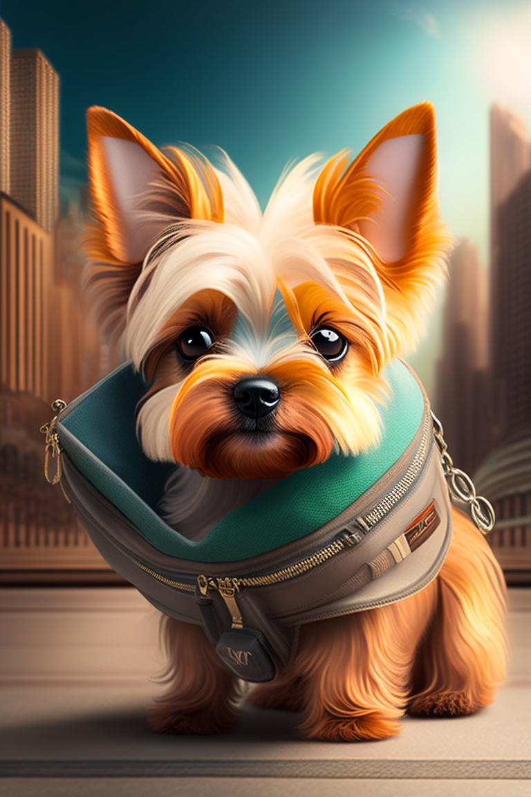 Lexica - Yorkshire terrier alien invading earth, background city destroied