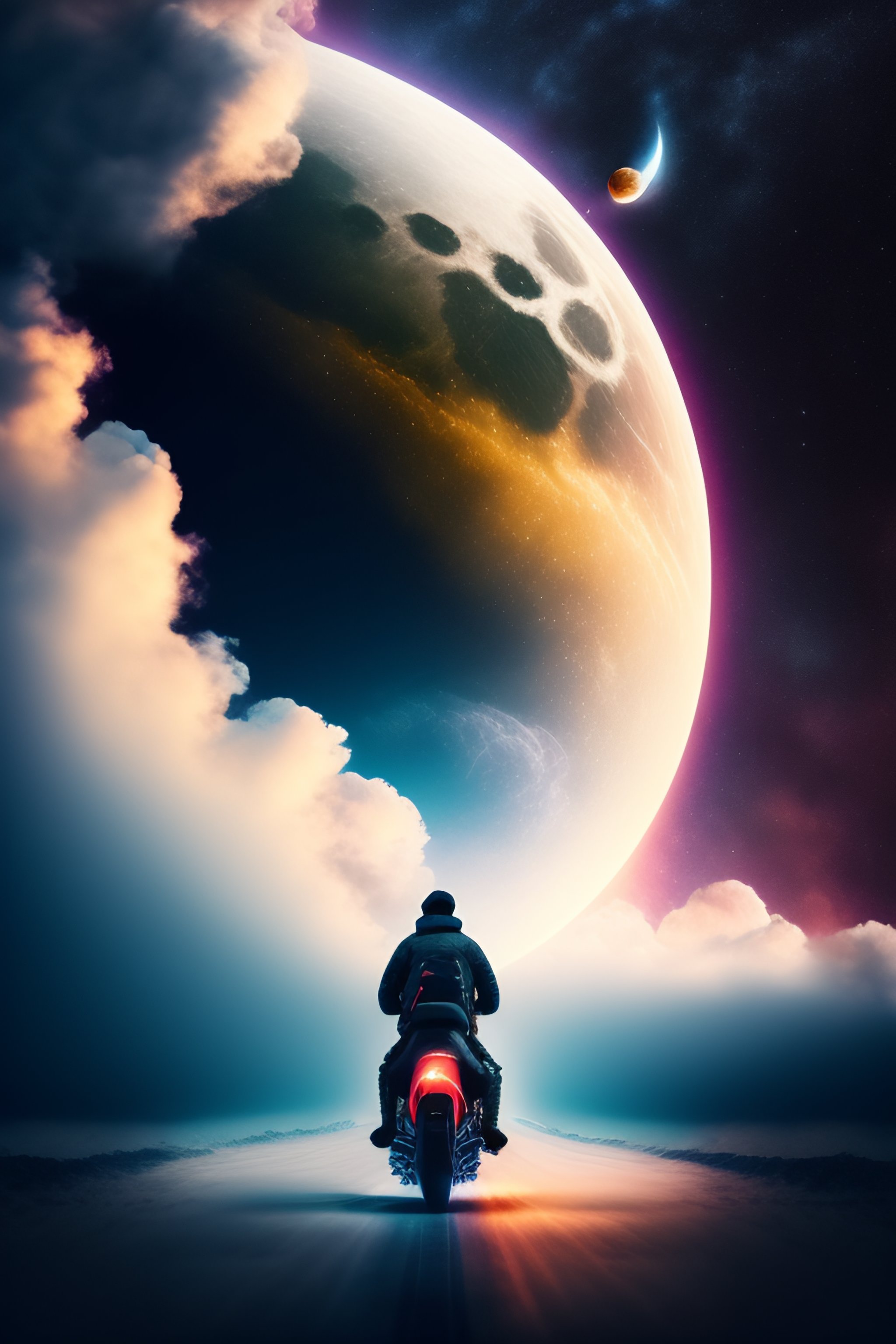 Lexica - A man riding his rocket with his loved one heading to the moon