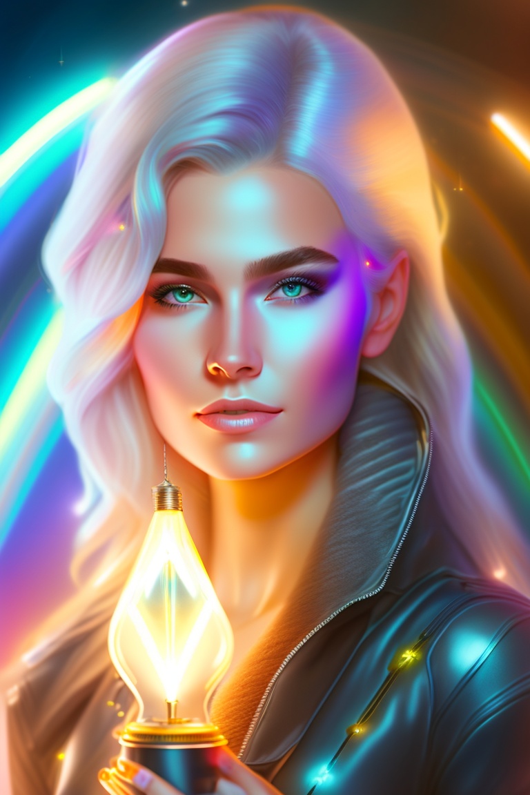 Lexica - Woman holding a full crystals light bulb, glow psychedelic ...