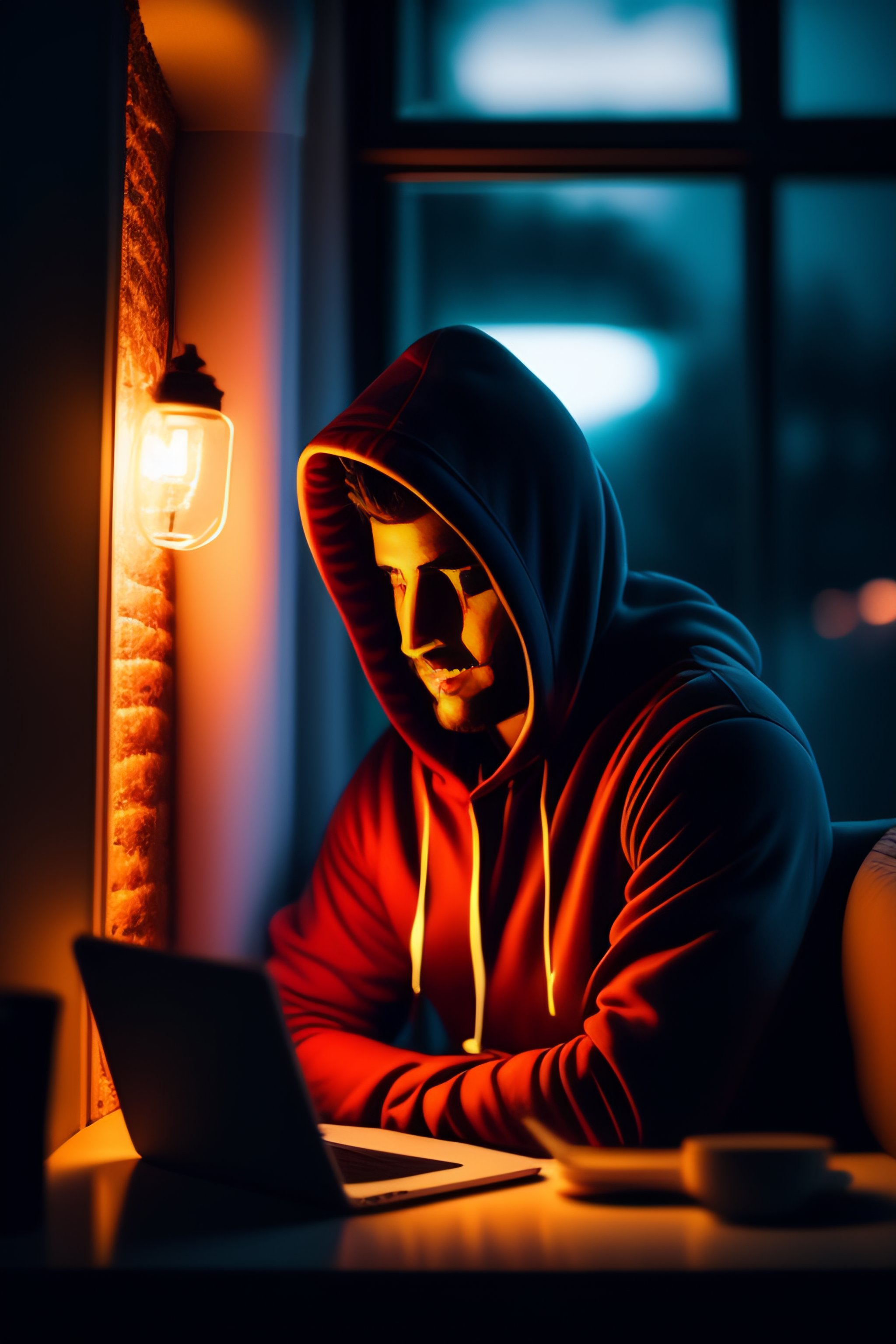 Lexica - Tired casual mid 40s software developer wearing hoodie working ...