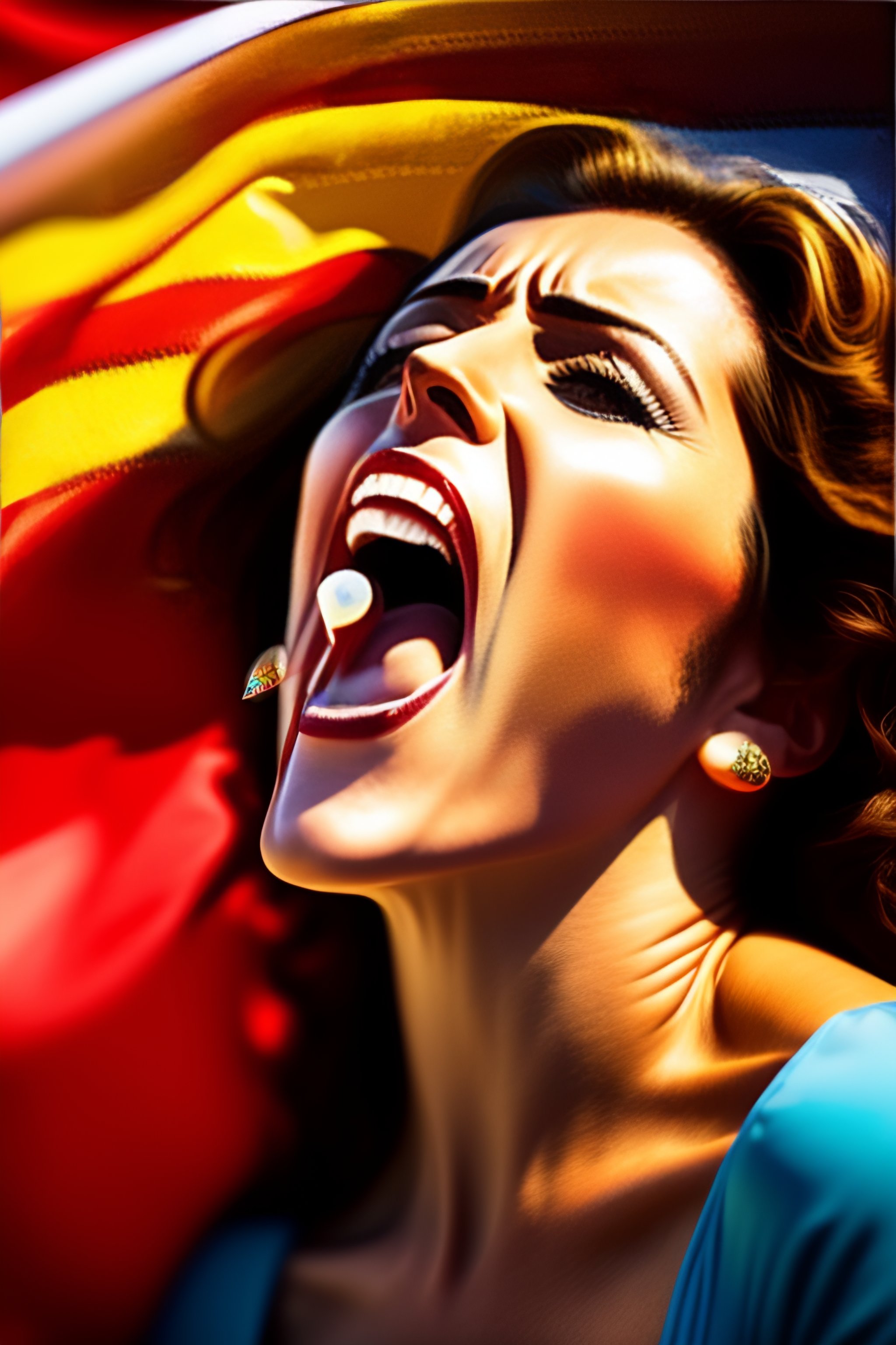 Lexica - A woman with her mouth open in front of a spanish flag