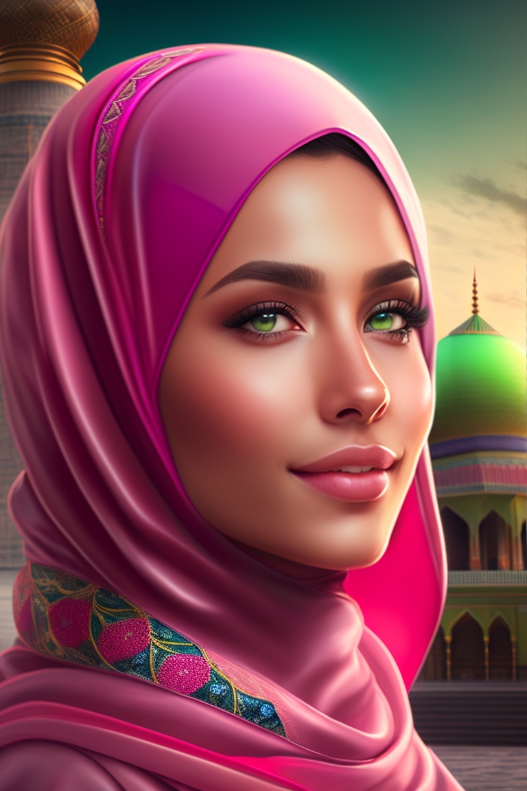 Lexica - Highly detailed portrait of a woman in pink hijab wearing ...