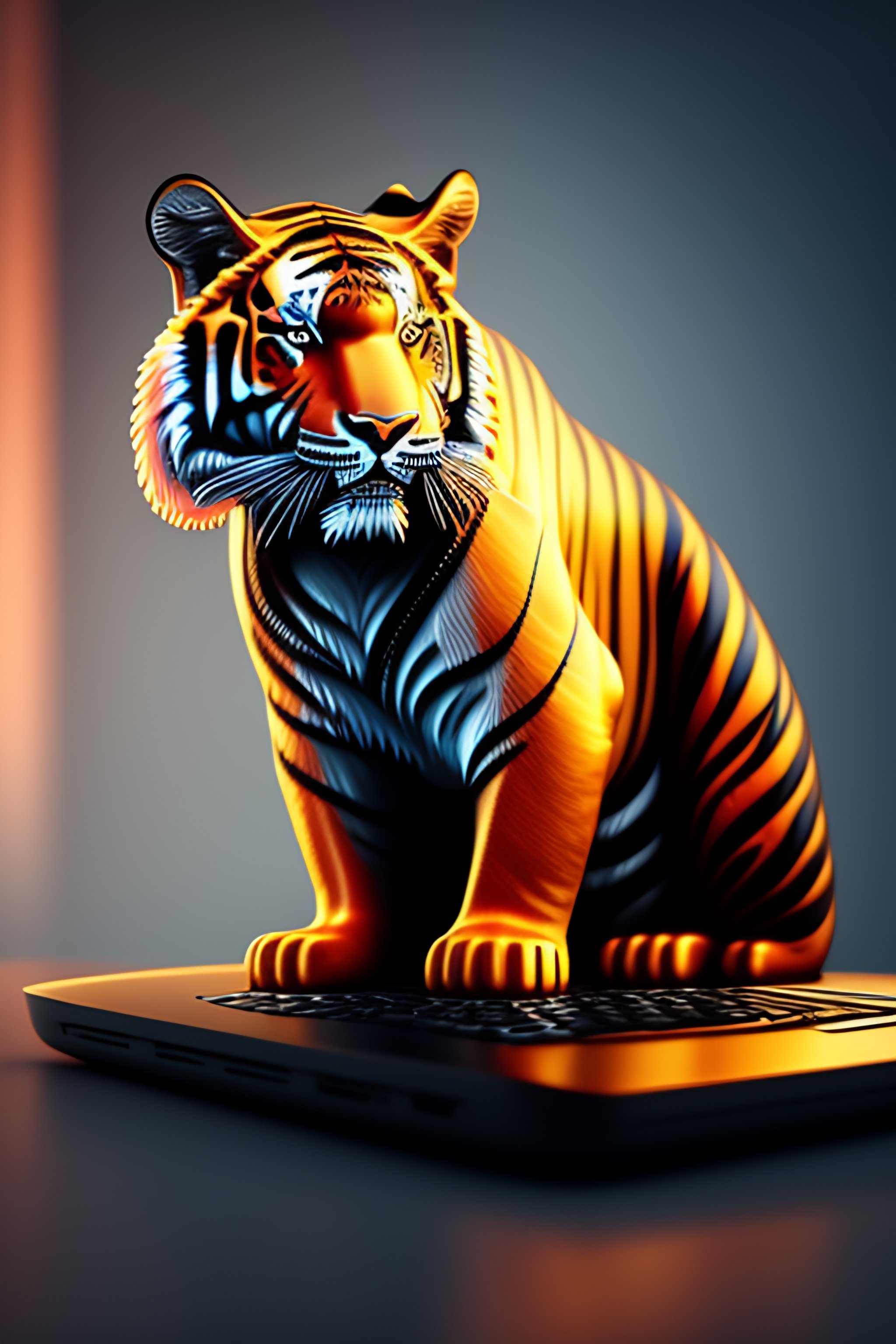 Lexica - Tiger using technology, 3d render