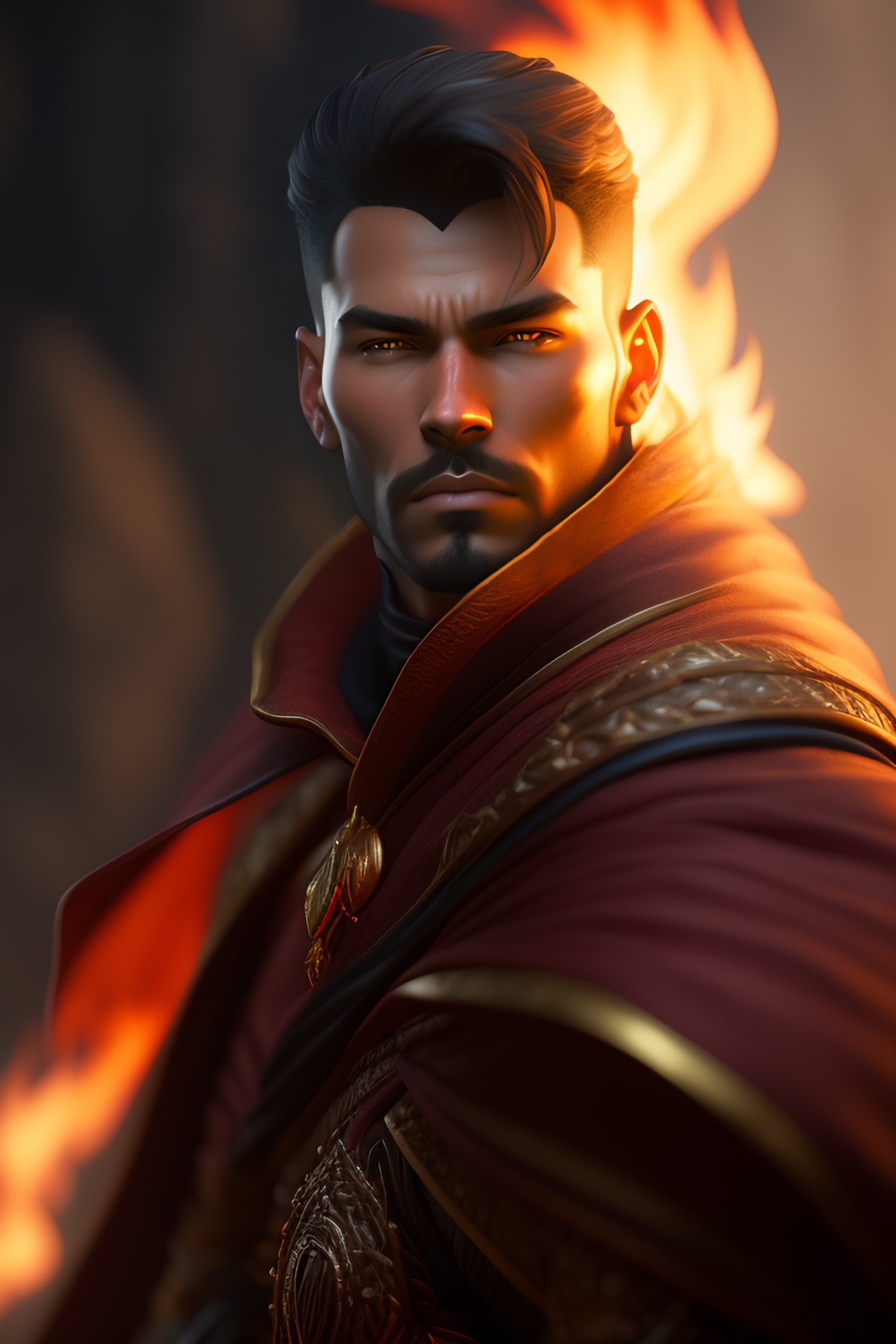 Lexica - Dungeons and dragons male fire mage character closeup portrait ...