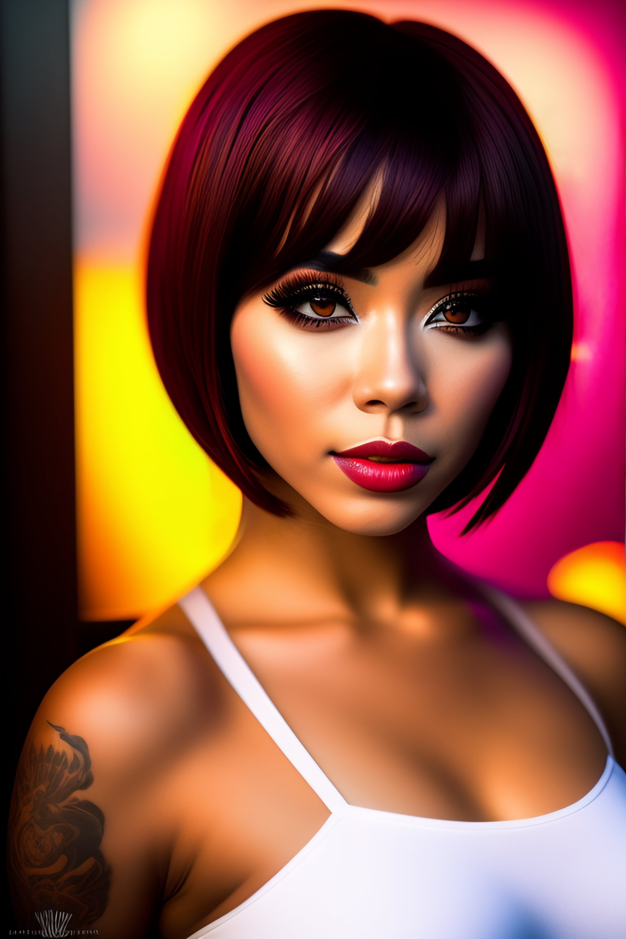 Lexica Amber chase Ariel rebel bob cut with big doe eyes, Hot anime