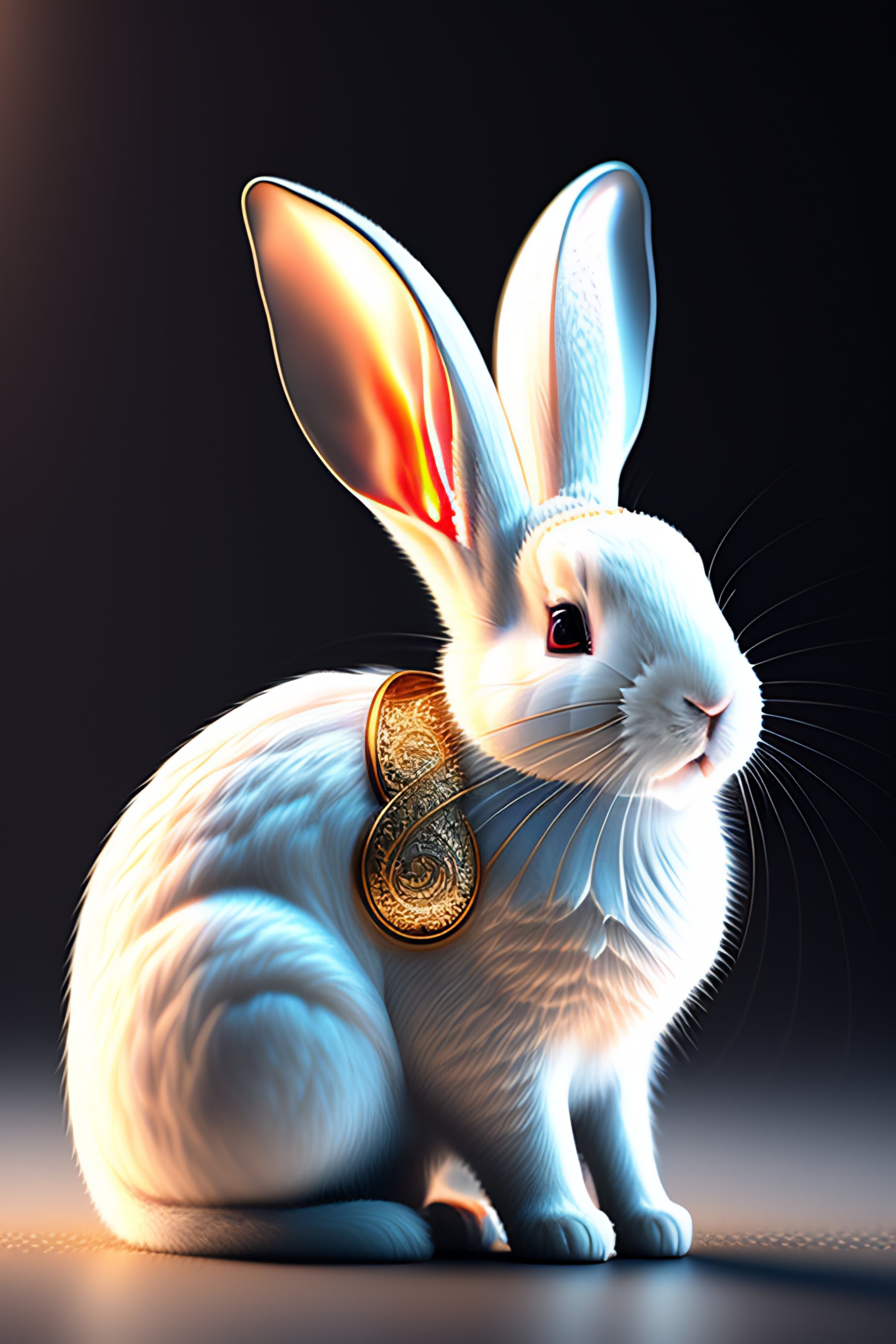 Lexica - A white rabbit with intricate silver ornament engravings on ...