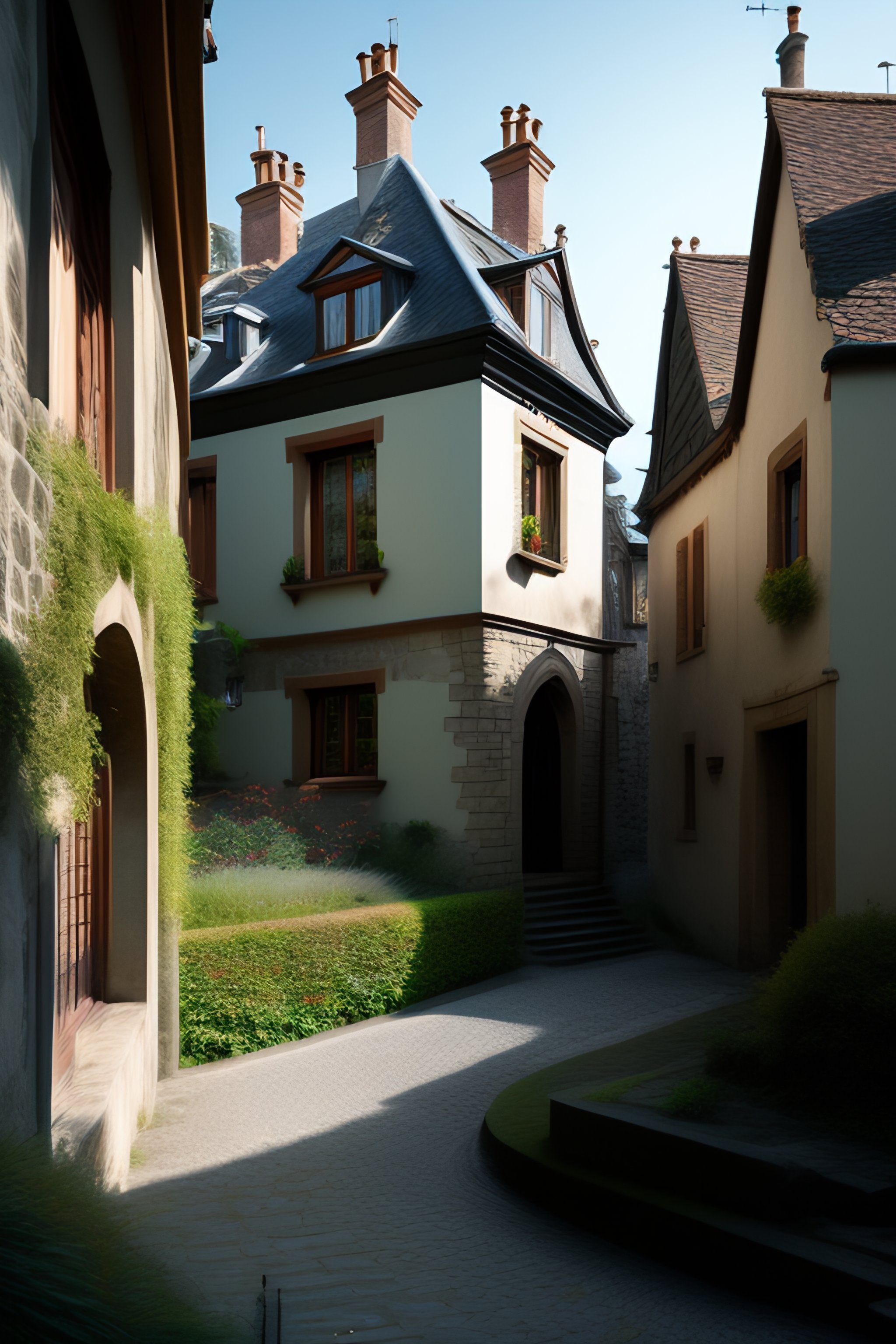 Lexica - An esplanade surrounded by stone houses with big windows