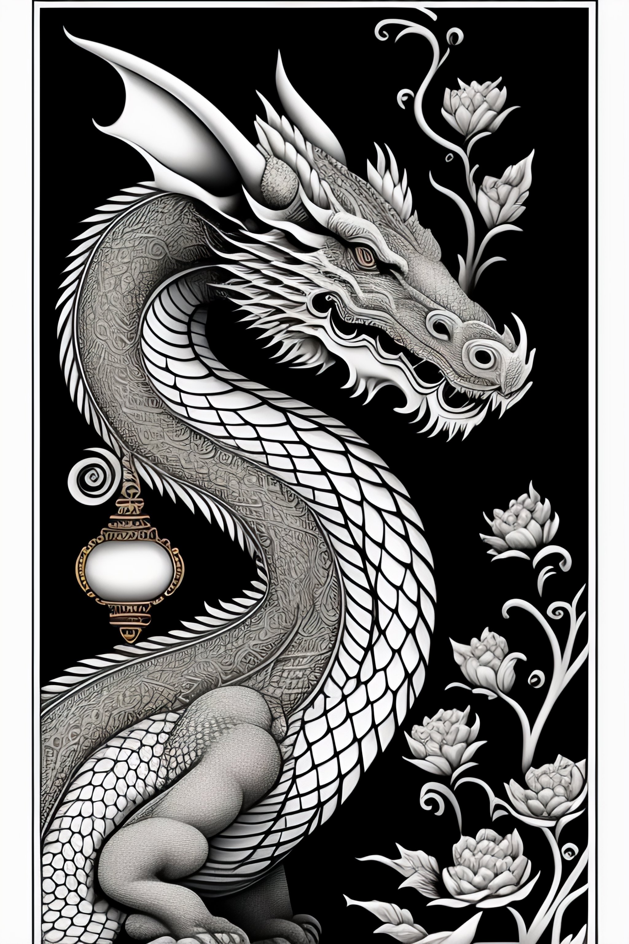 Lexica Dragon, Chinese astrology, tarot card, line drawing, clean