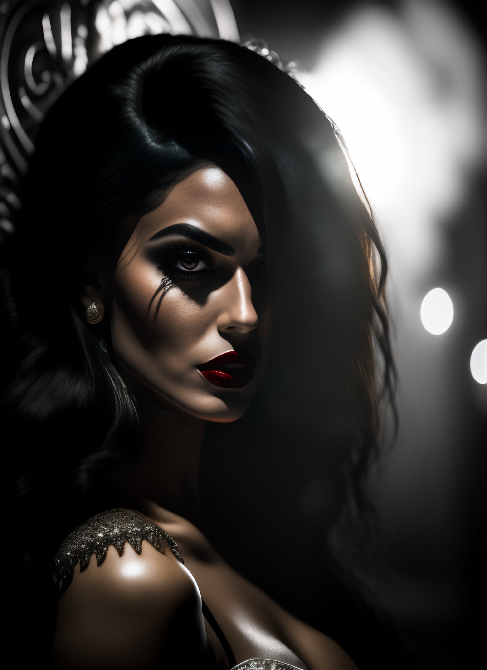 Lexica Dark Art Dark Fantasy Moon Black And White Lightsa Beautiful Woman With Black Hair