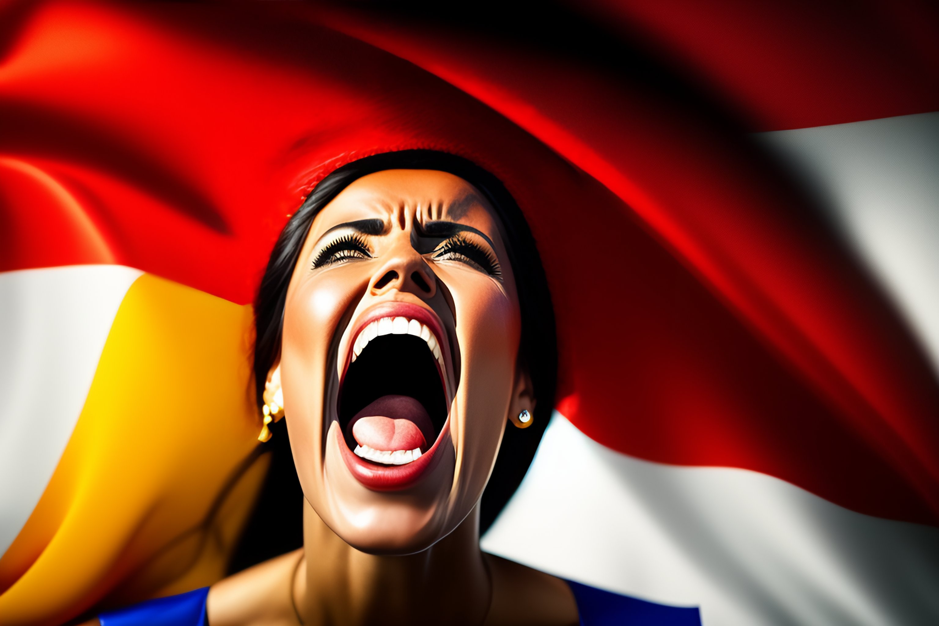 Lexica - A woman with her mouth open in front of a spanish flag