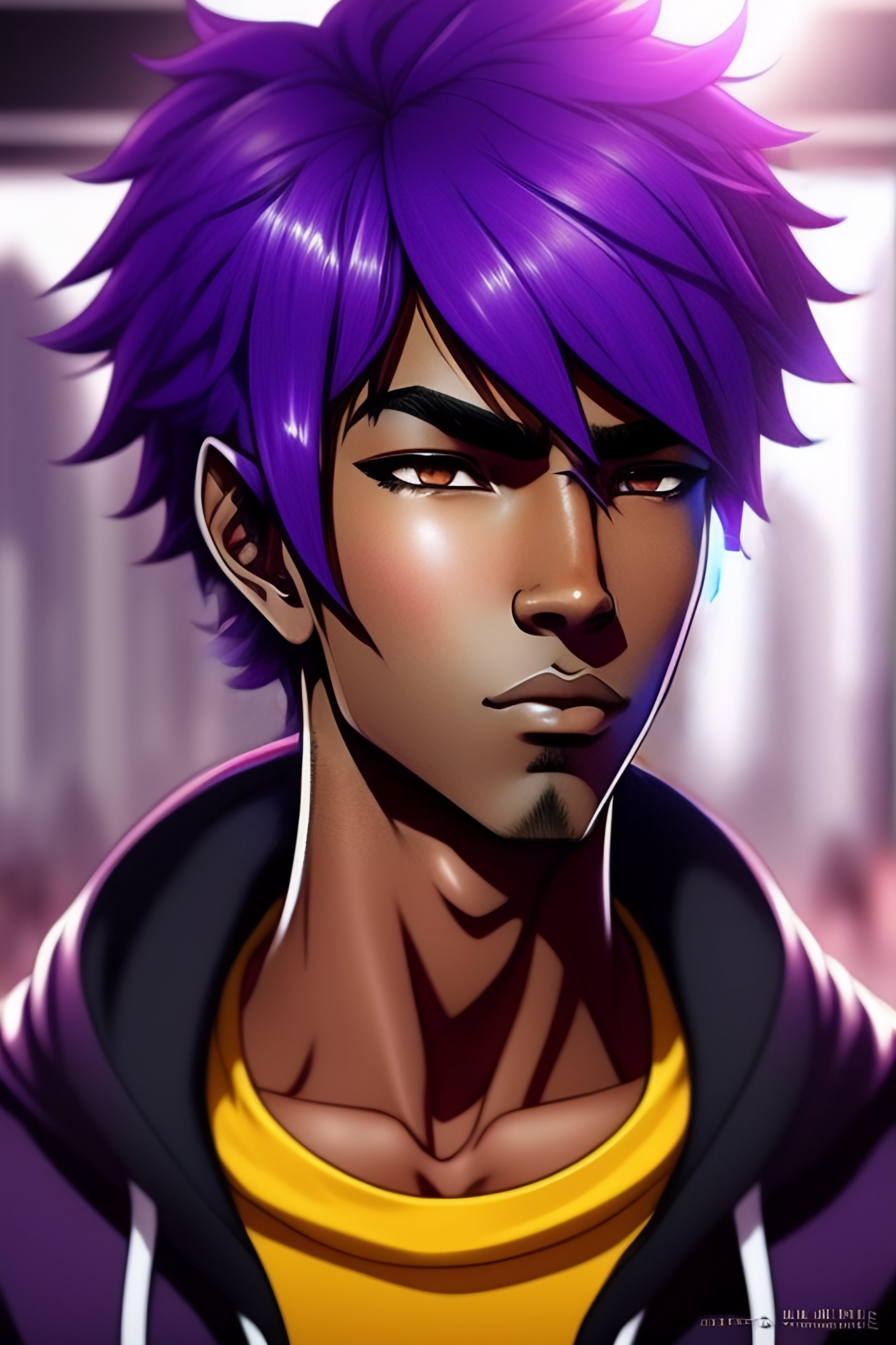 Lexica - Purple hair anime brown guy, indian, dark skin, brown face ...