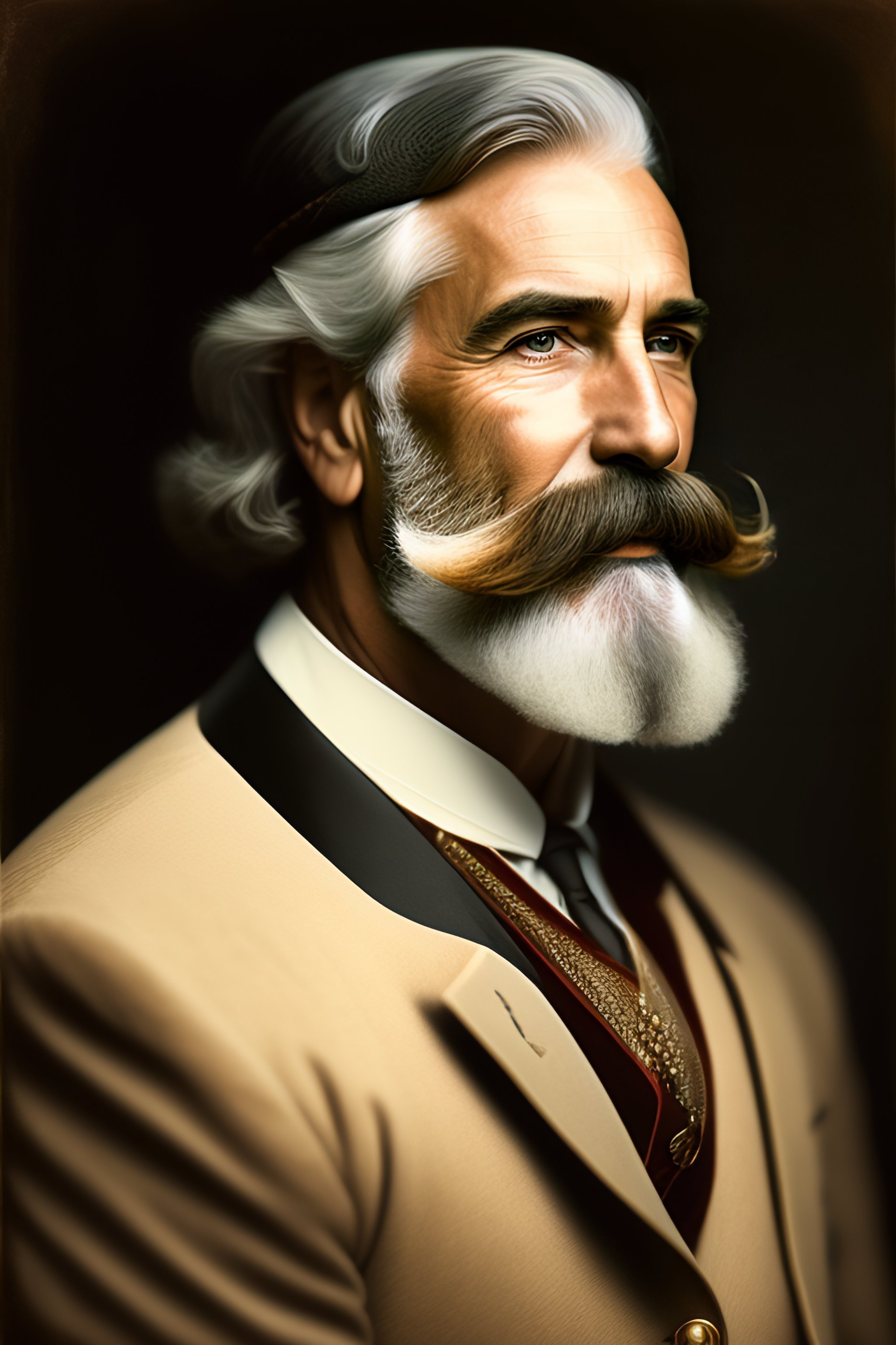 Lexica - Portrait of handsome man with a long grey beard and handlebar ...