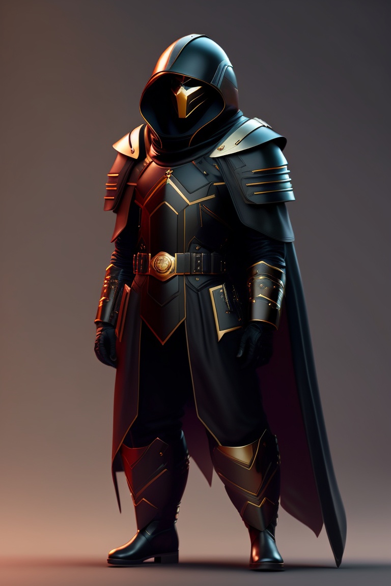 Lexica Villain in a black technological suit with a cloak and hood