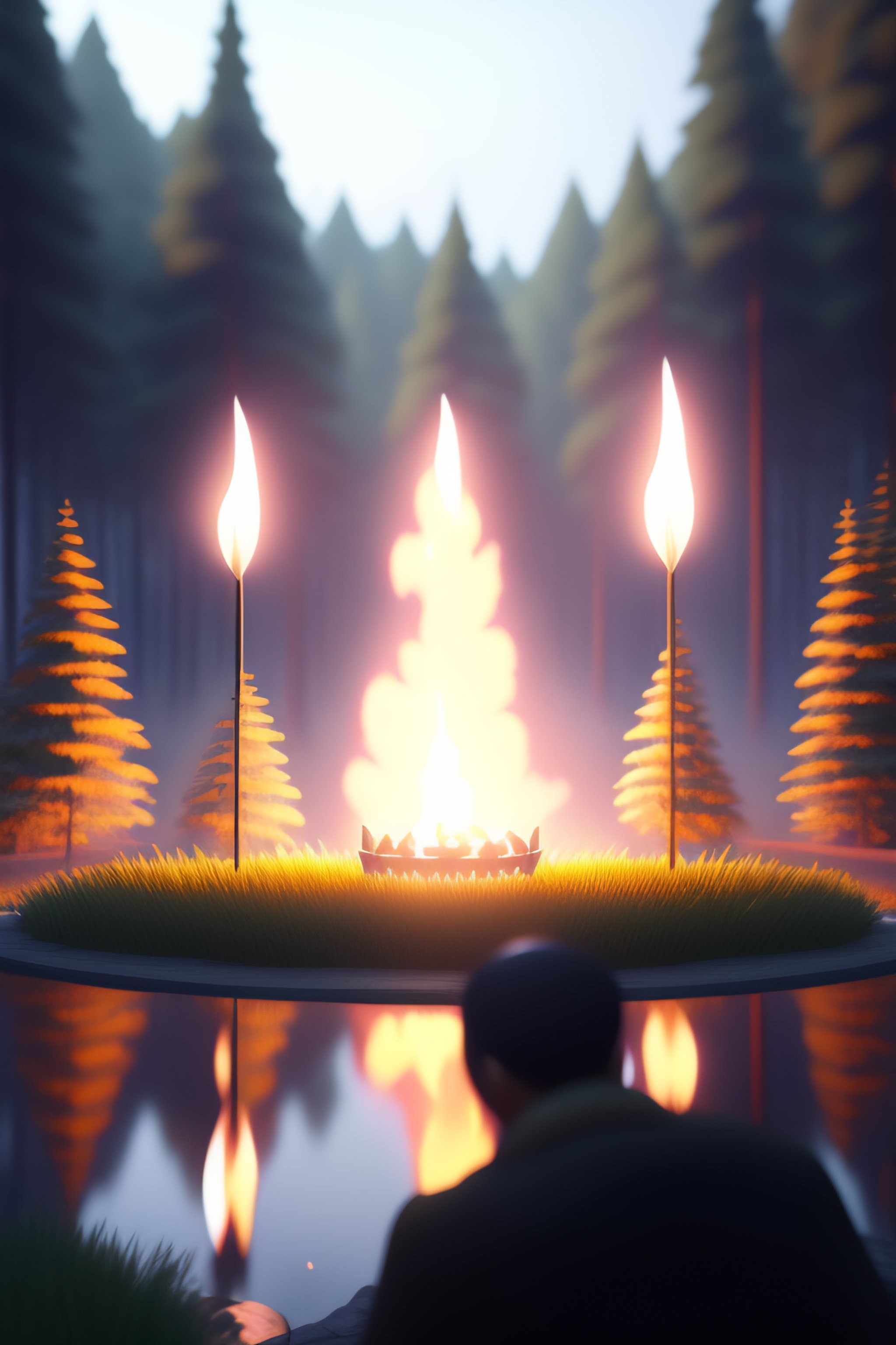 Lexica - A campfire with a dozen of people in a circle in daylight ...