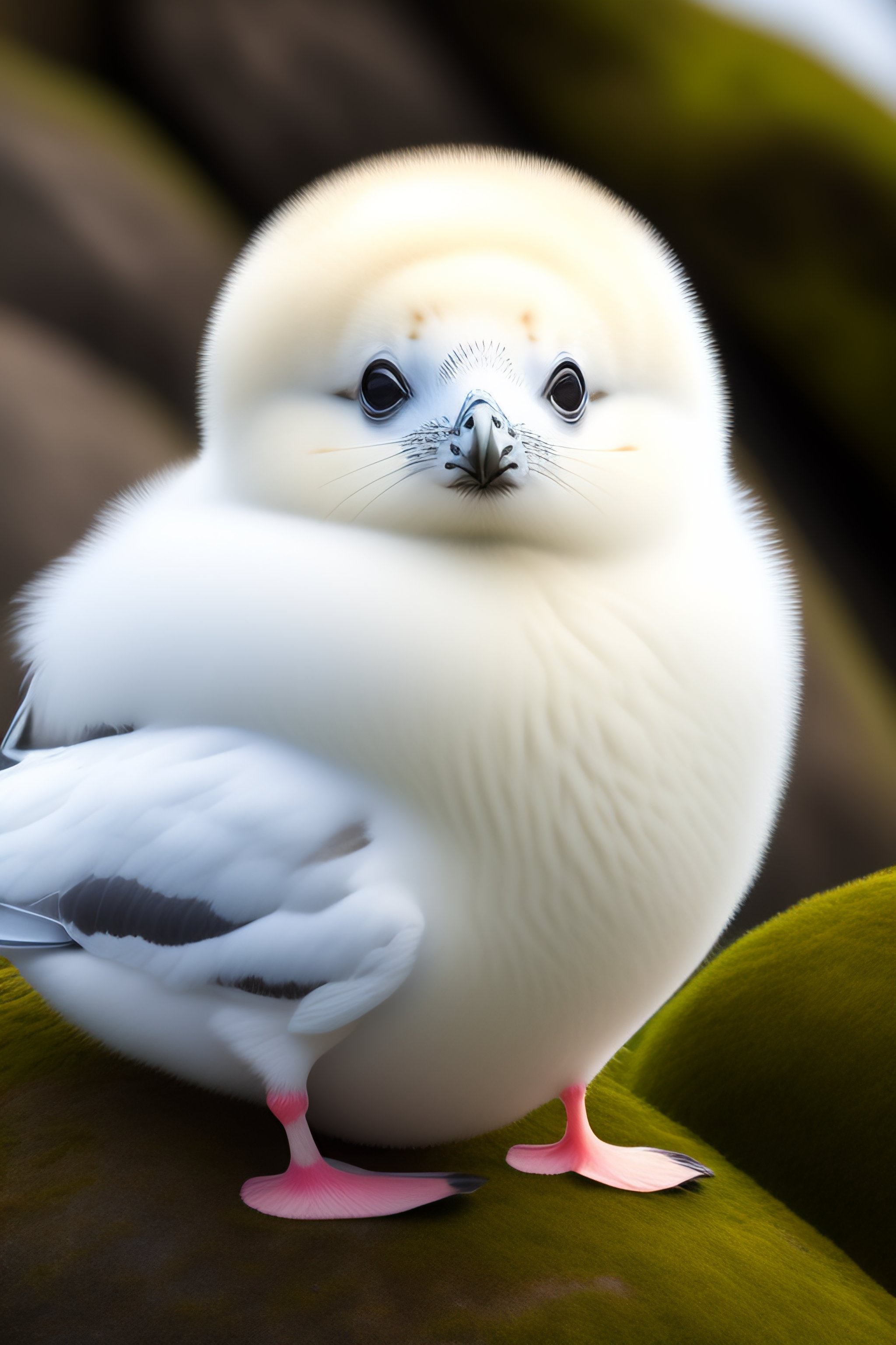Lexica - Seagull with baby seal face and fluffy white fur gull wings
