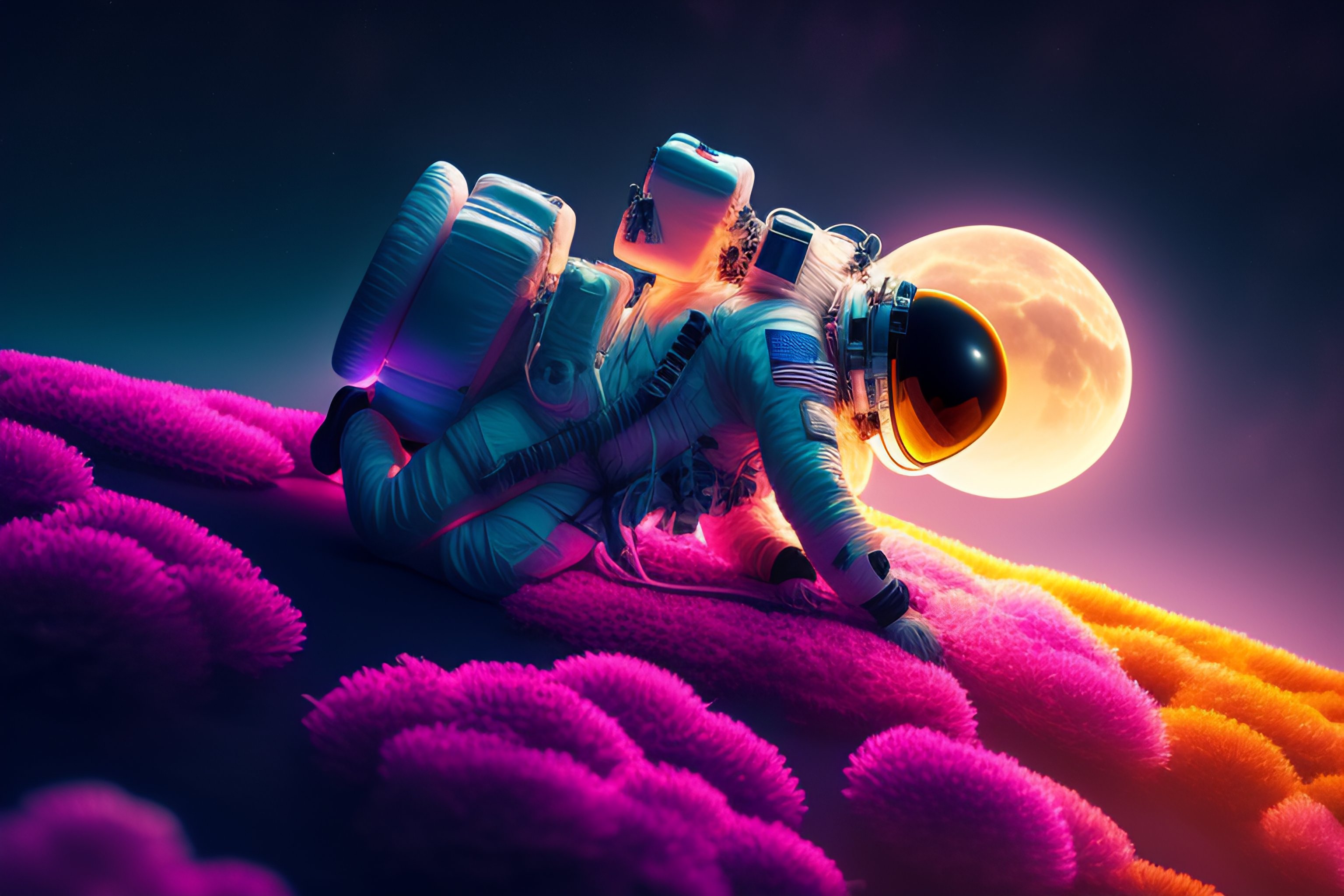 Lexica - Astronaut Levitating over flowers, top view, cinematic, dark ...