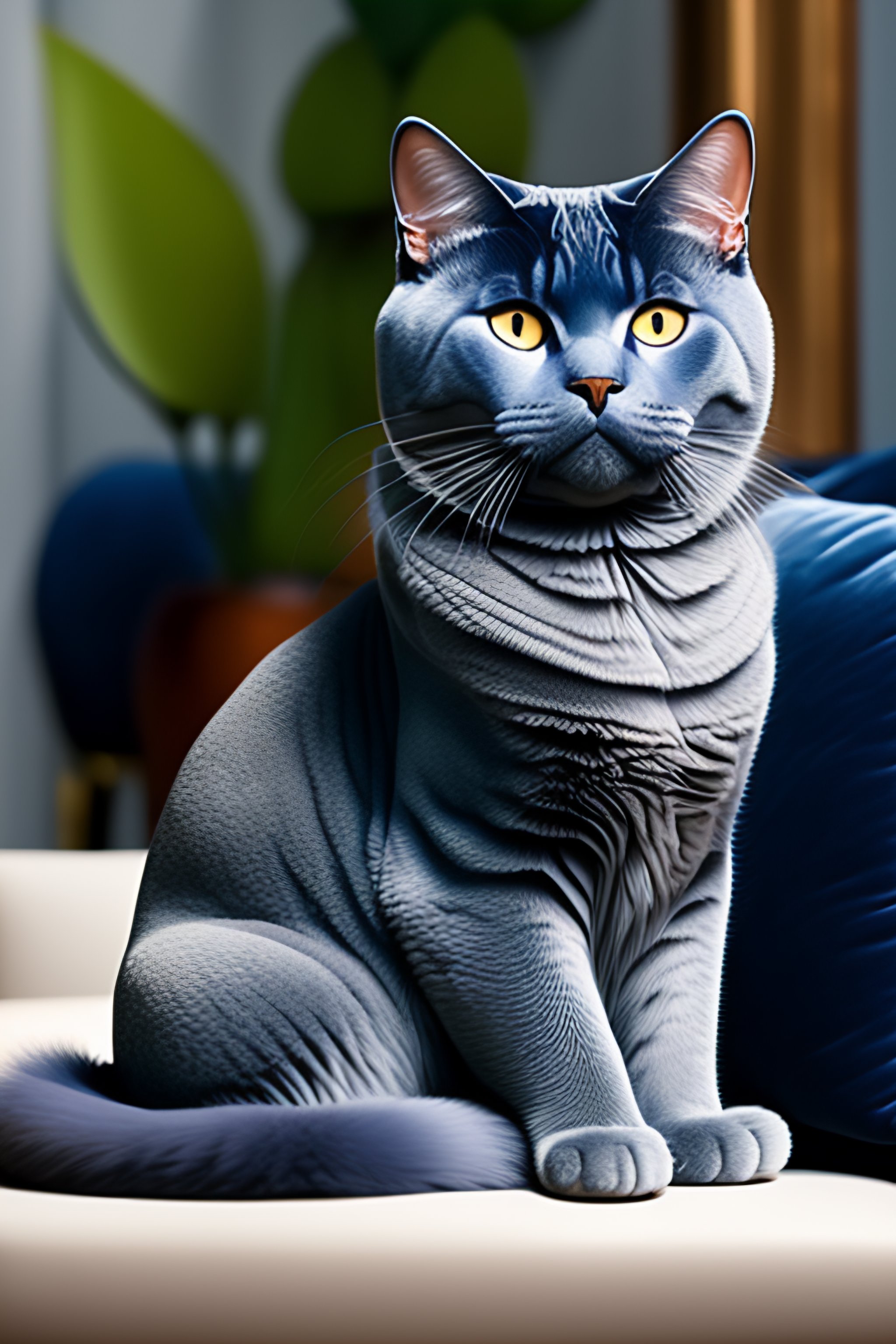 Lexica - All gray british shorthair sitting in a luxury cafe with blue ...