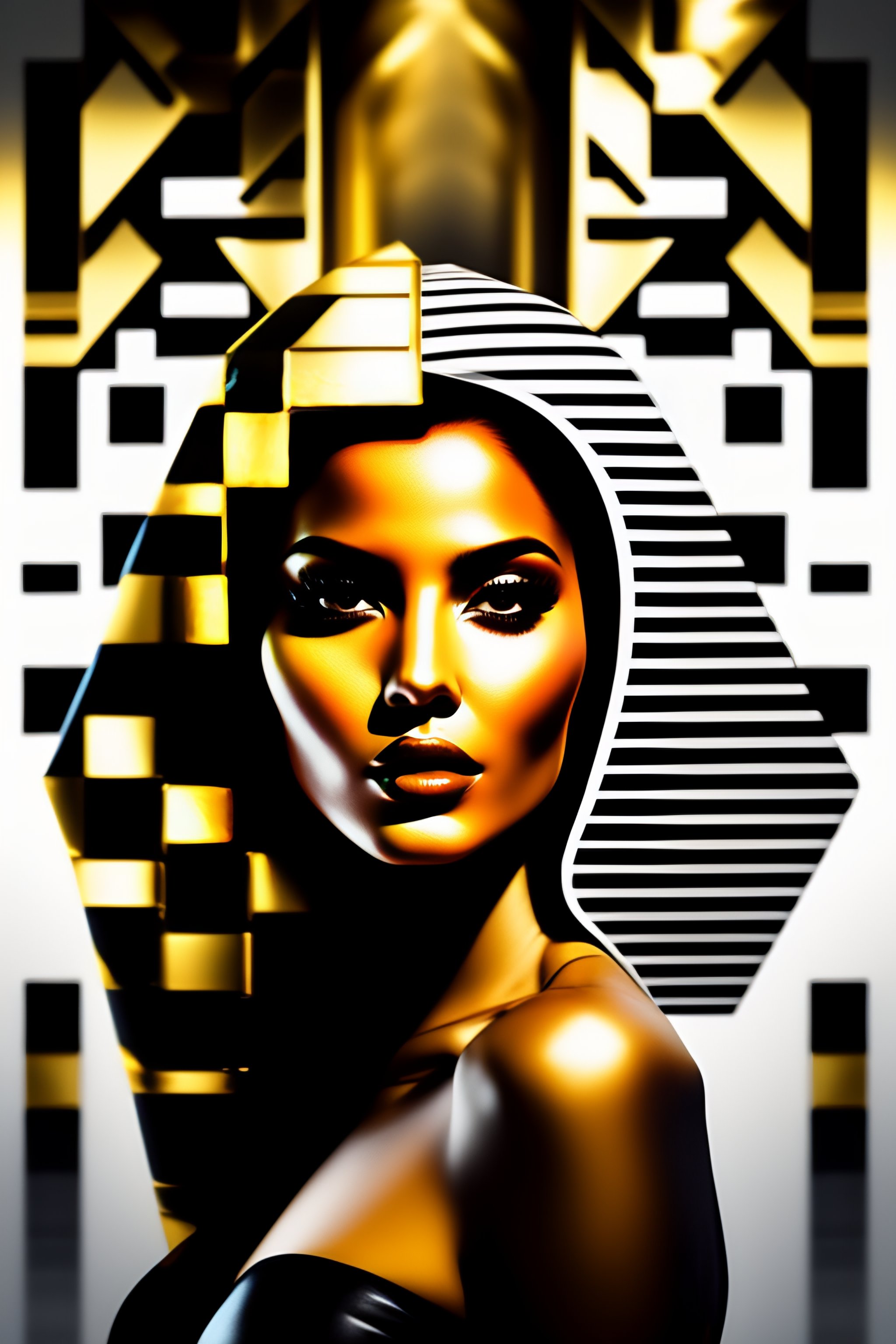 Lexica - Op art, hyper- Latina body girl in pharaonic posture, female model  in the streets of India, collage, goldblocks, brutalism, Arabic calligr