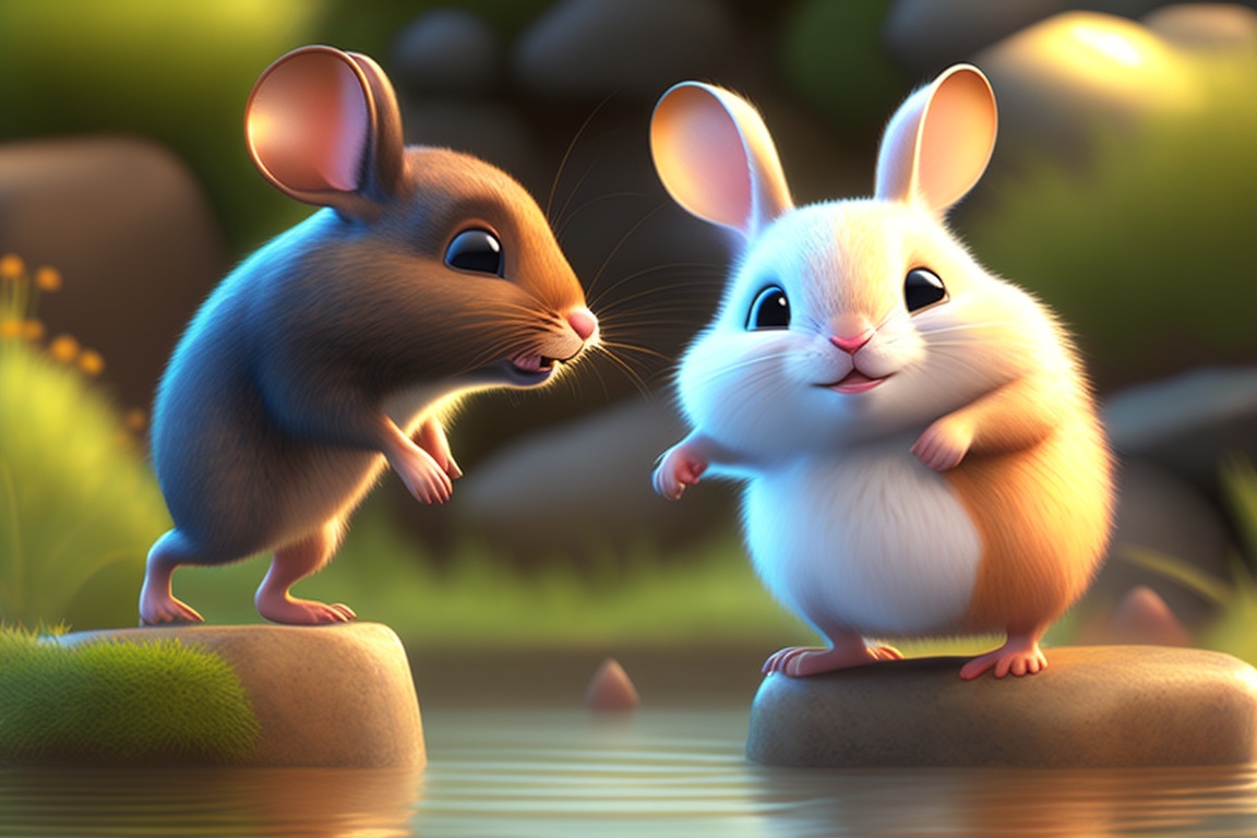 Lexica - Mouse and rabbit, 3d pixar, having an idea jumping contest in ...