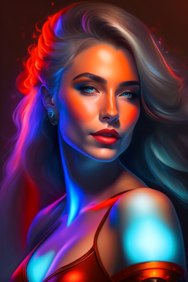 Lexica - A woman's ed with glowing lights in a dark room, in the style ...