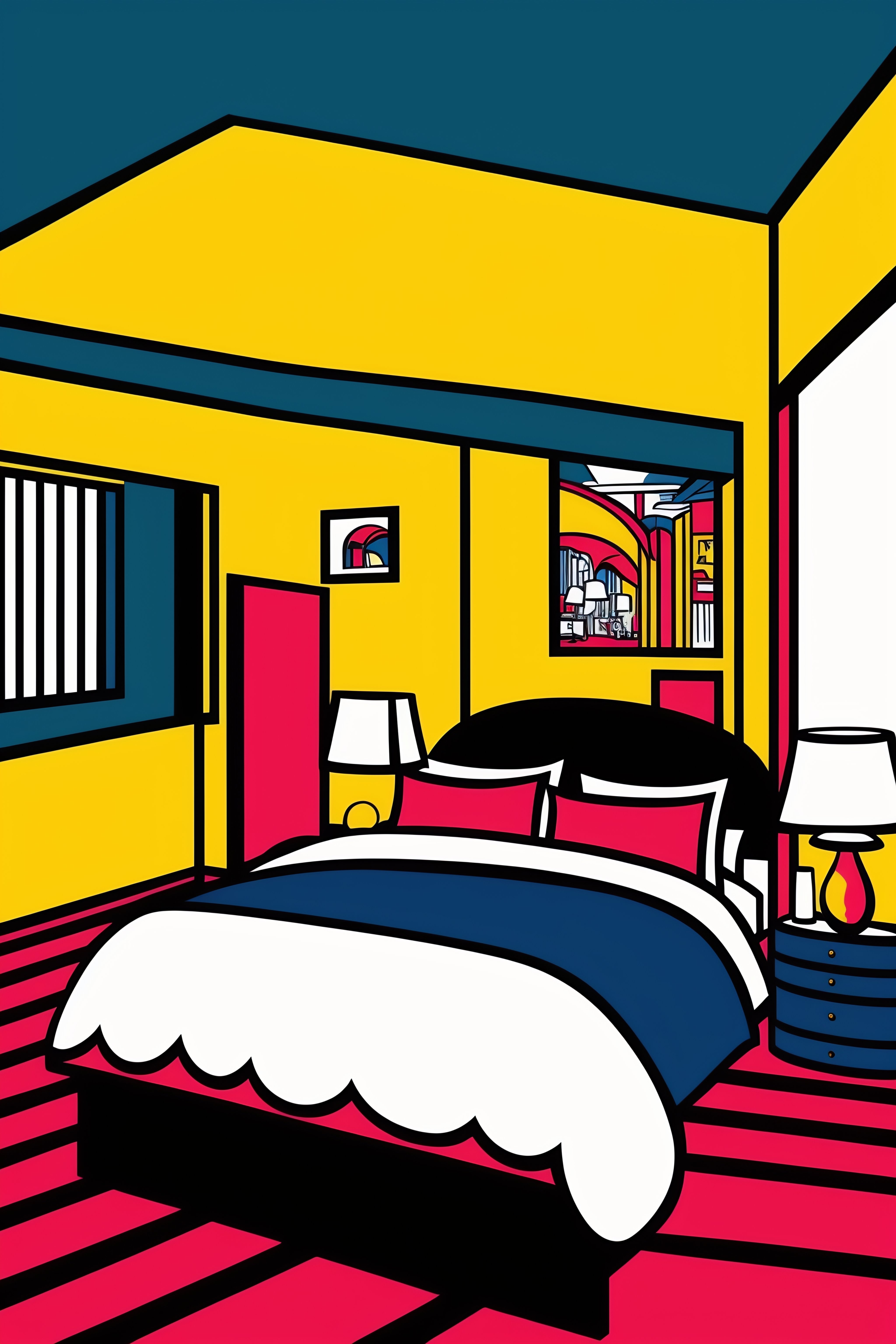 Lexica - Draw a bedroom like roy liechtenstein