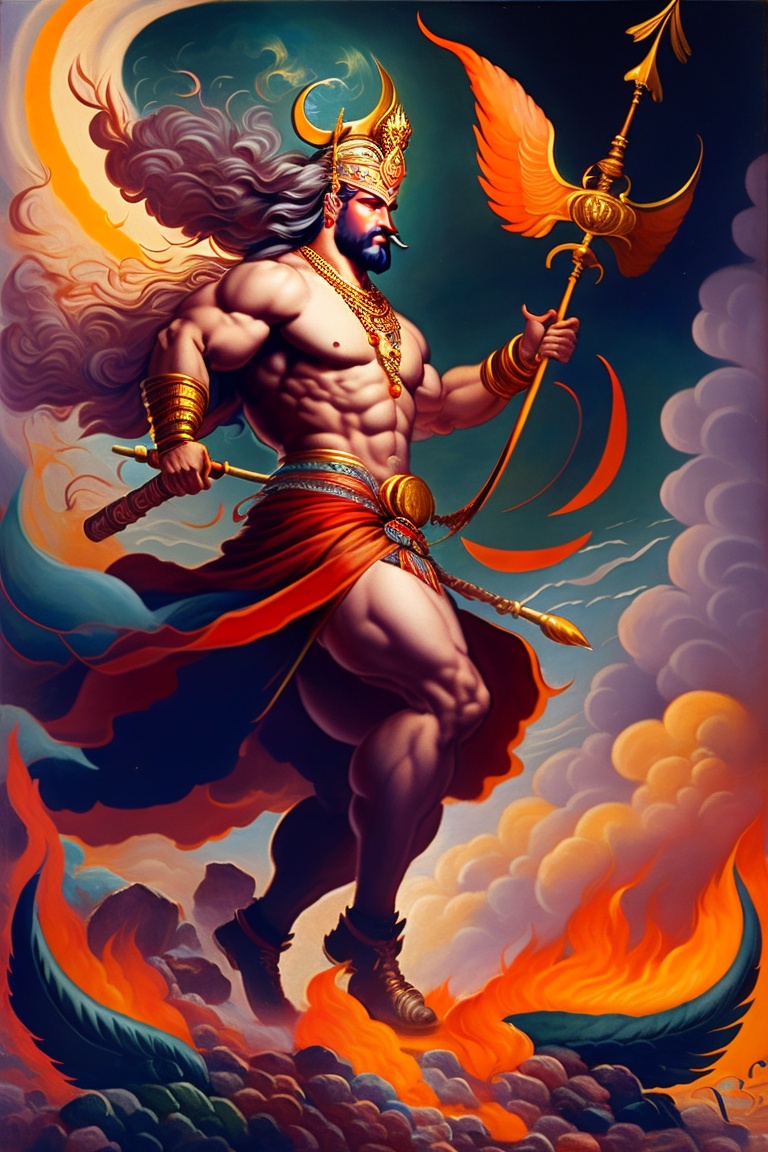 Lexica - Lord Ram standing on a chariot in the midst of a fierce battle ...