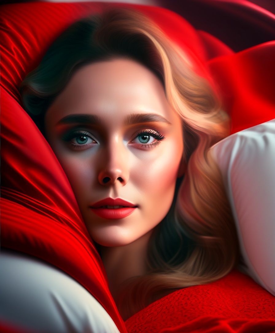 Lexica - Full body Image of elizabeth olsen laying in bed, realistic ...