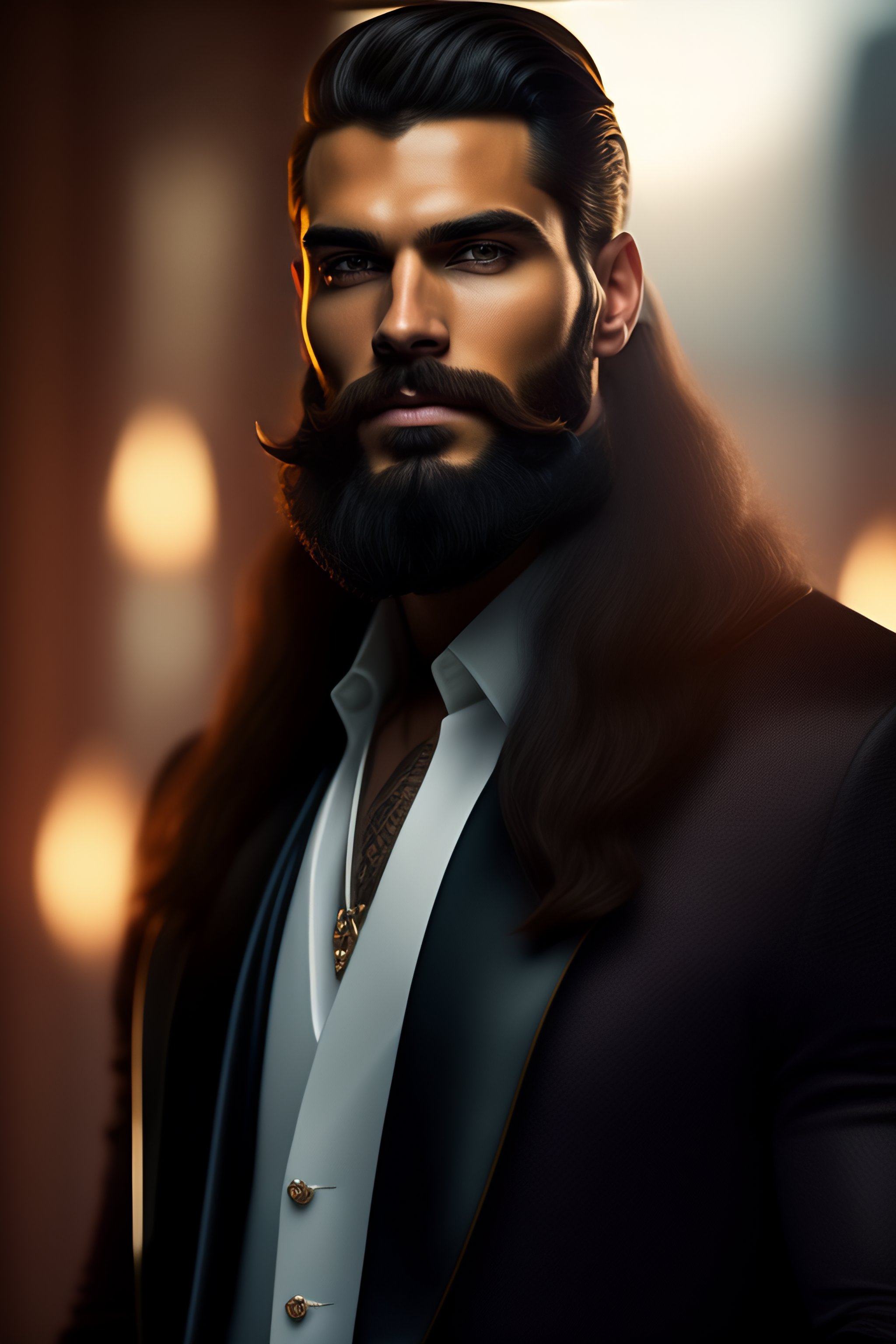 Lexica - 4k photo tall handsome young man with a long black beard