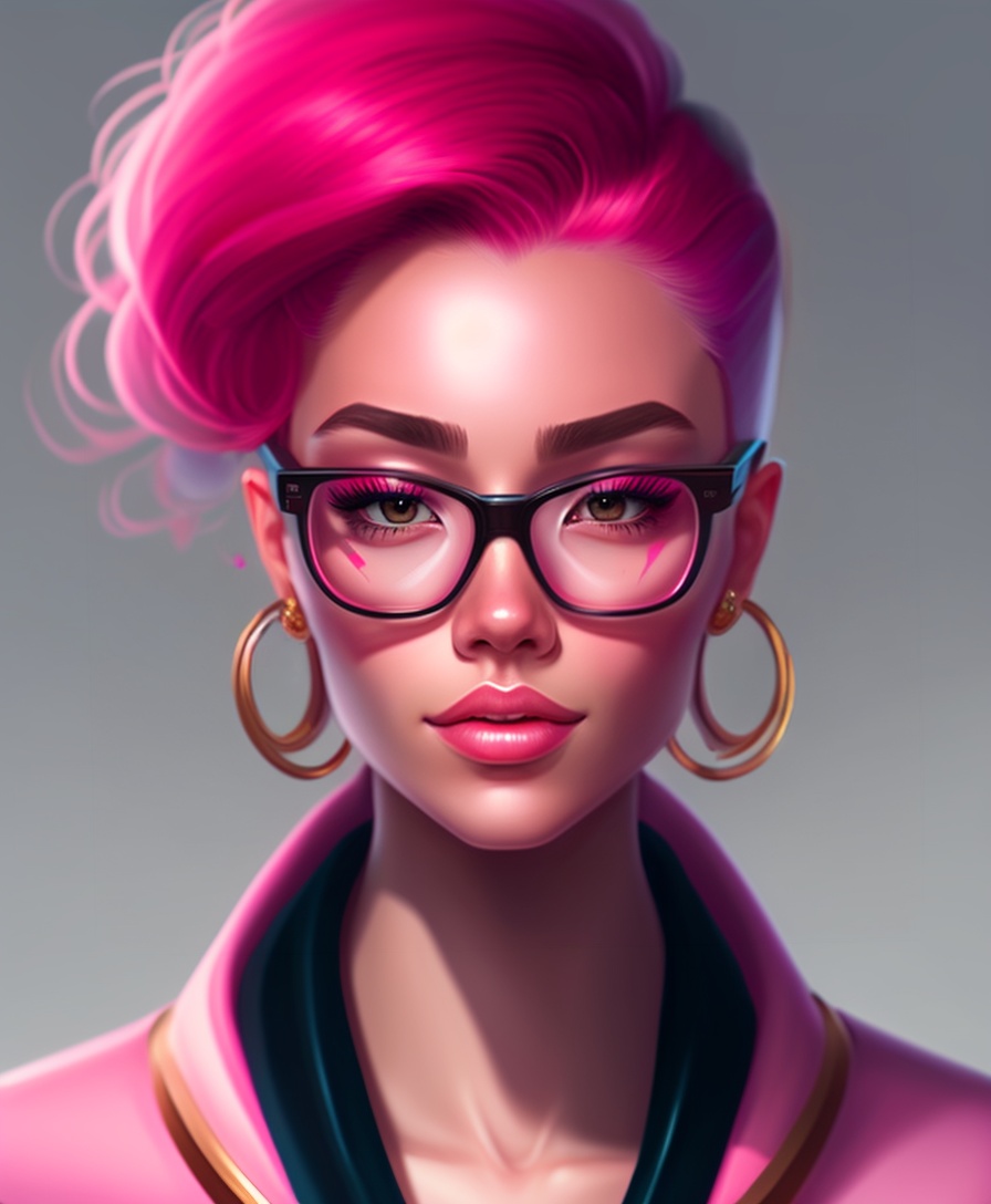 Lexica - Woman with belt glasses portrait illustration, pink hair ...