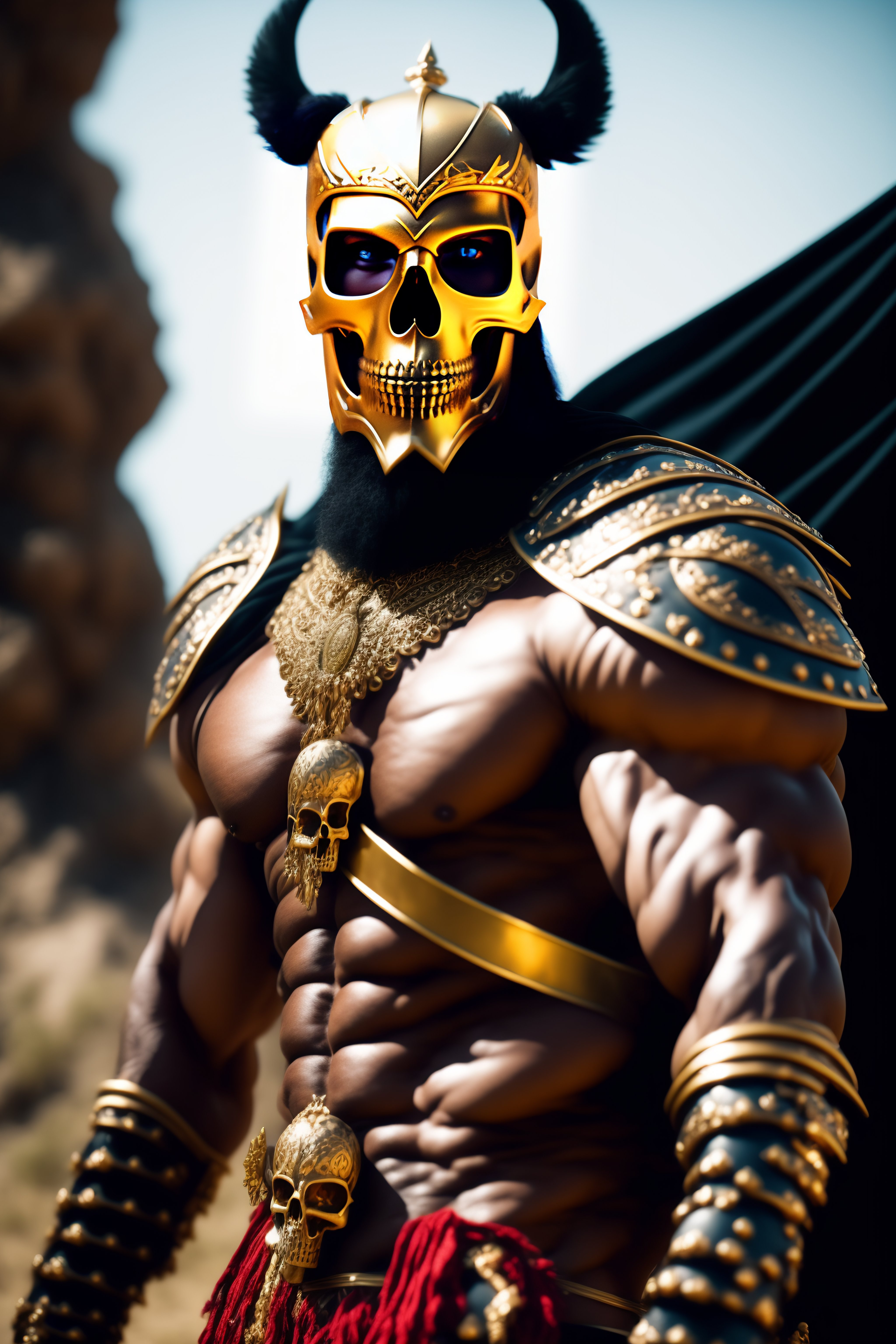 Lexica - Muscular man wearing bone armour and a skull mask holding two ...