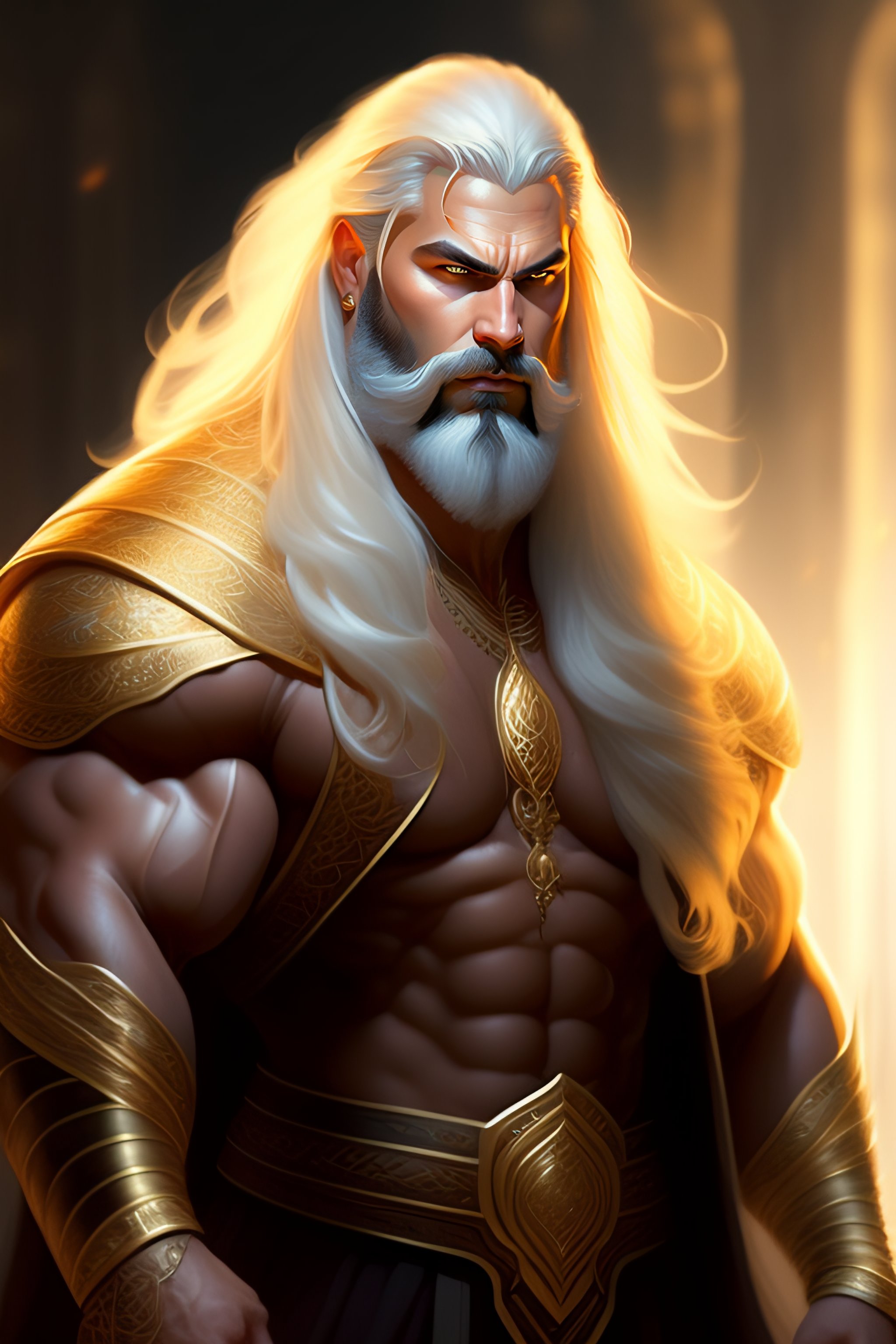 Lexica Big Muscular Man With Long White Hair Amber Eyes Kind Bearded