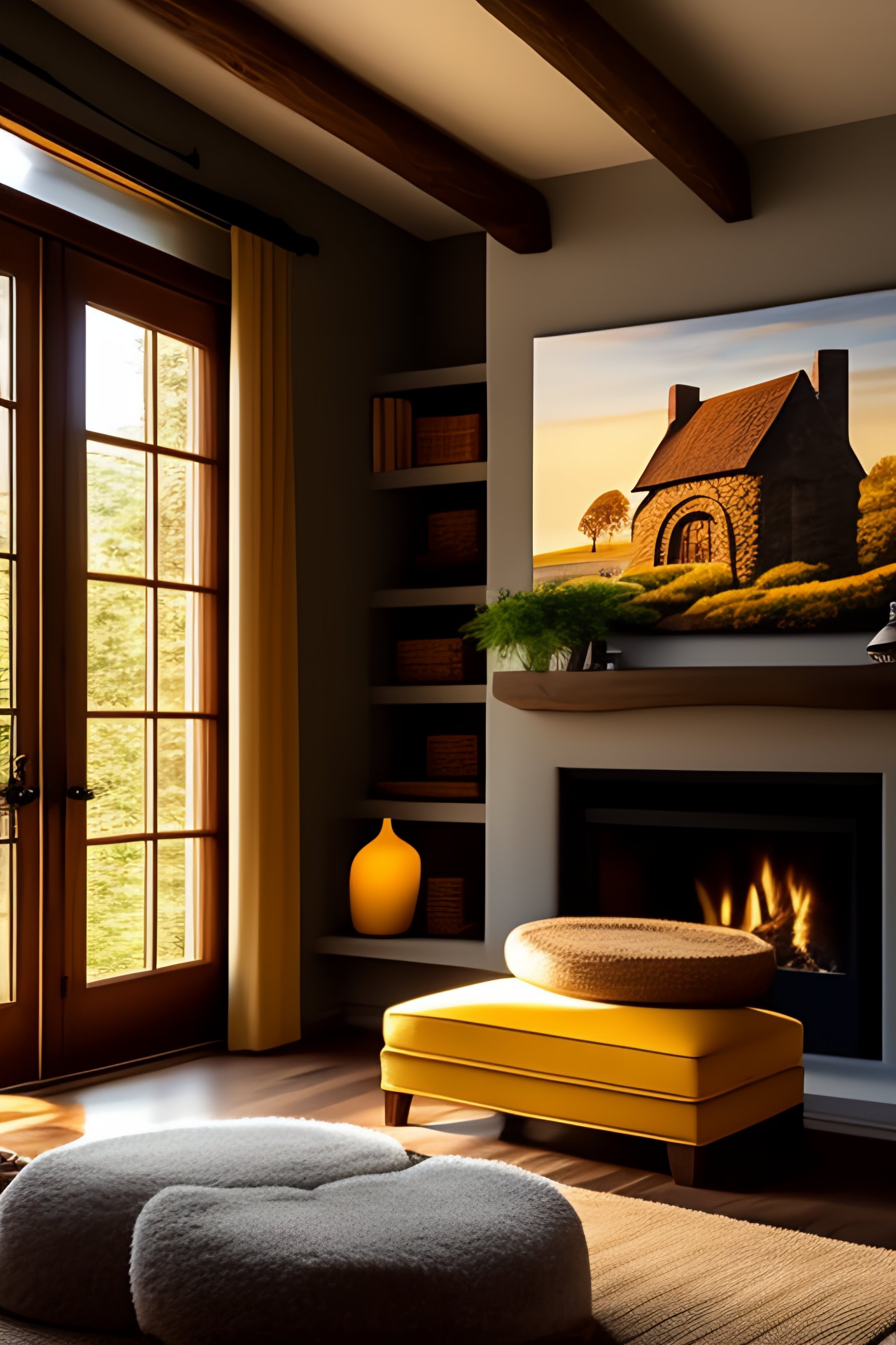 Lexica The image is of a cozy living room, the soft throw pillows and