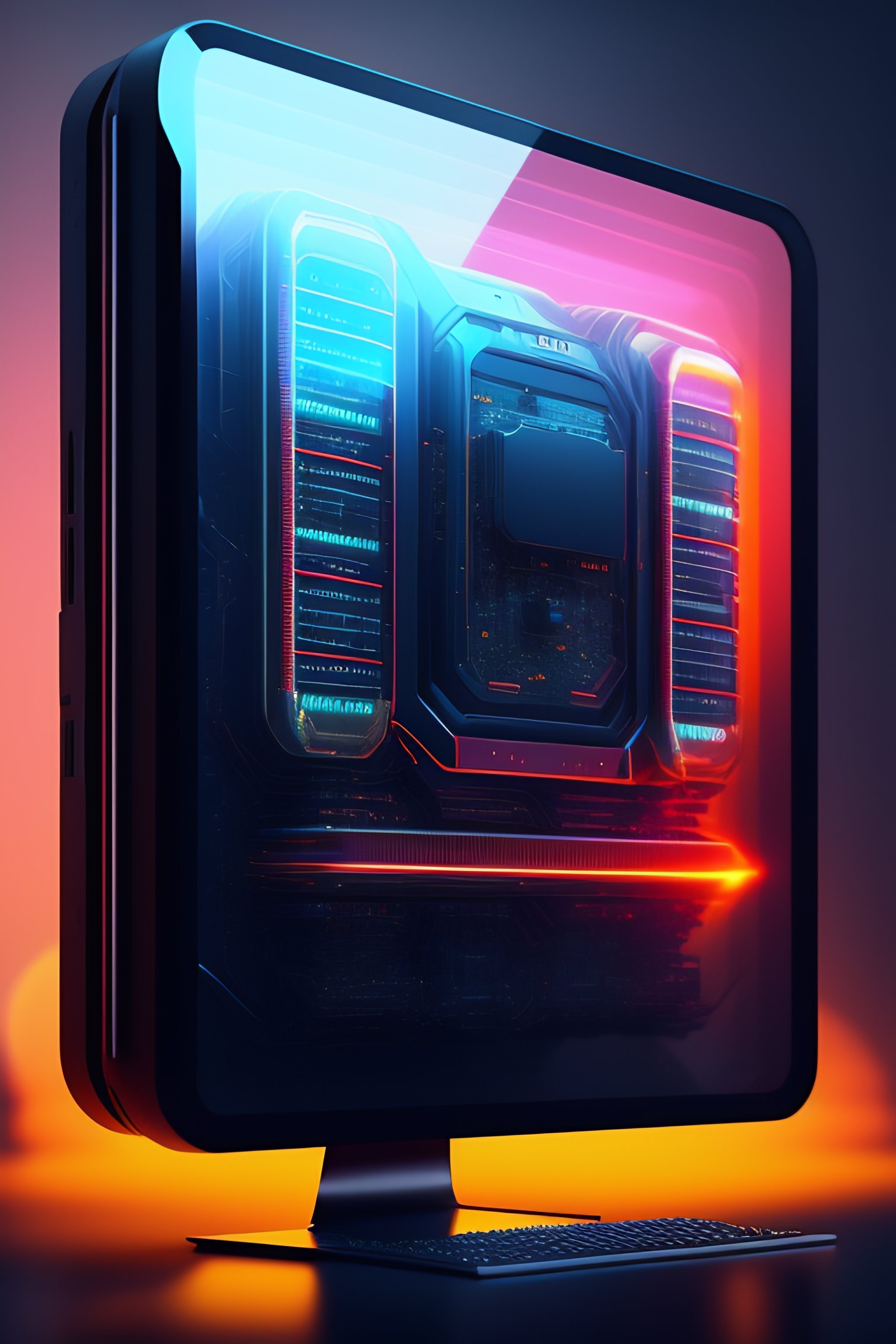 Lexica - Computer in cyberpunk style, transparent side glass, against ...