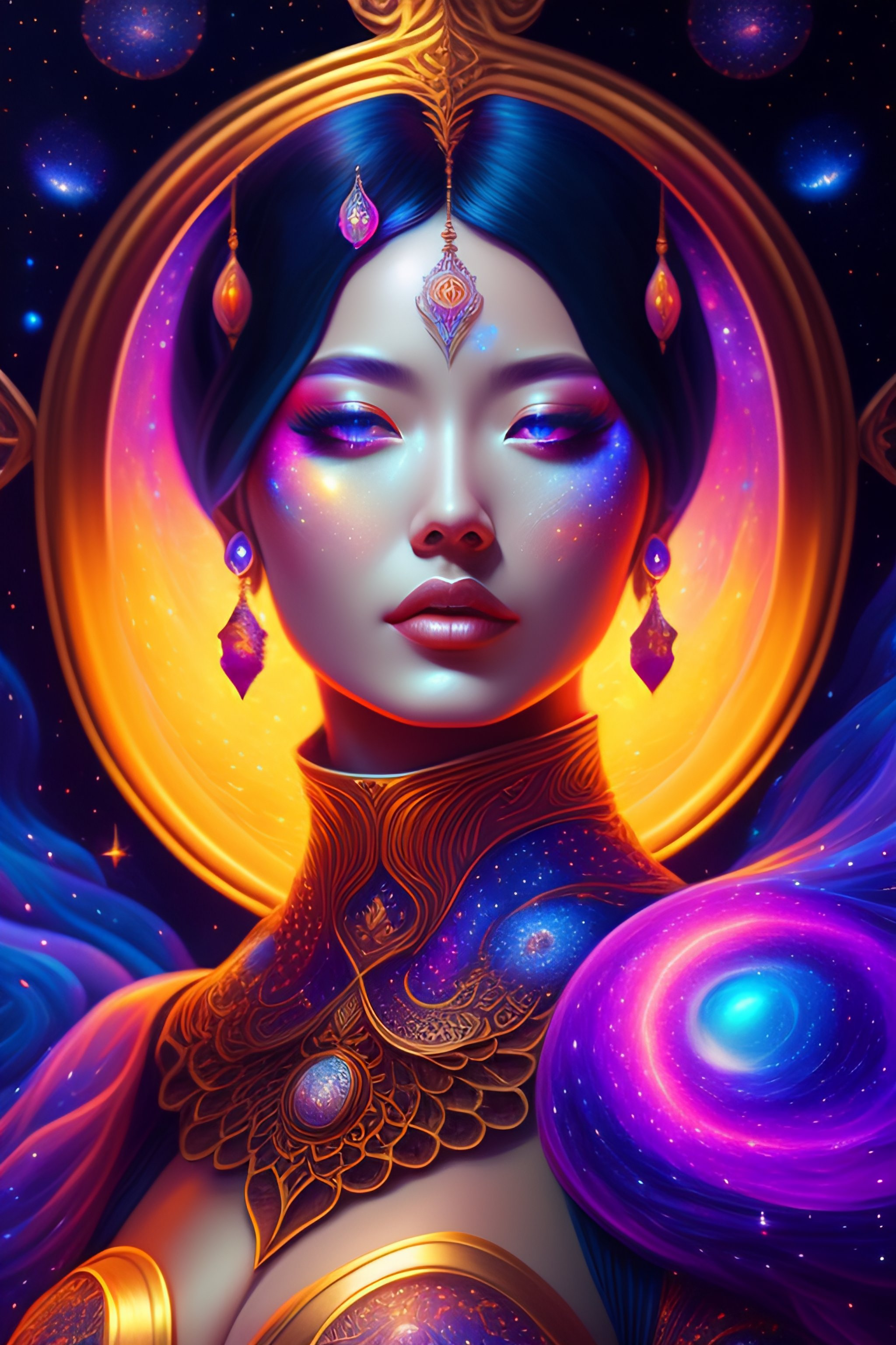 Lexica - Cosmic sorceress, nebulas, galactic, Concept art portrait by ...