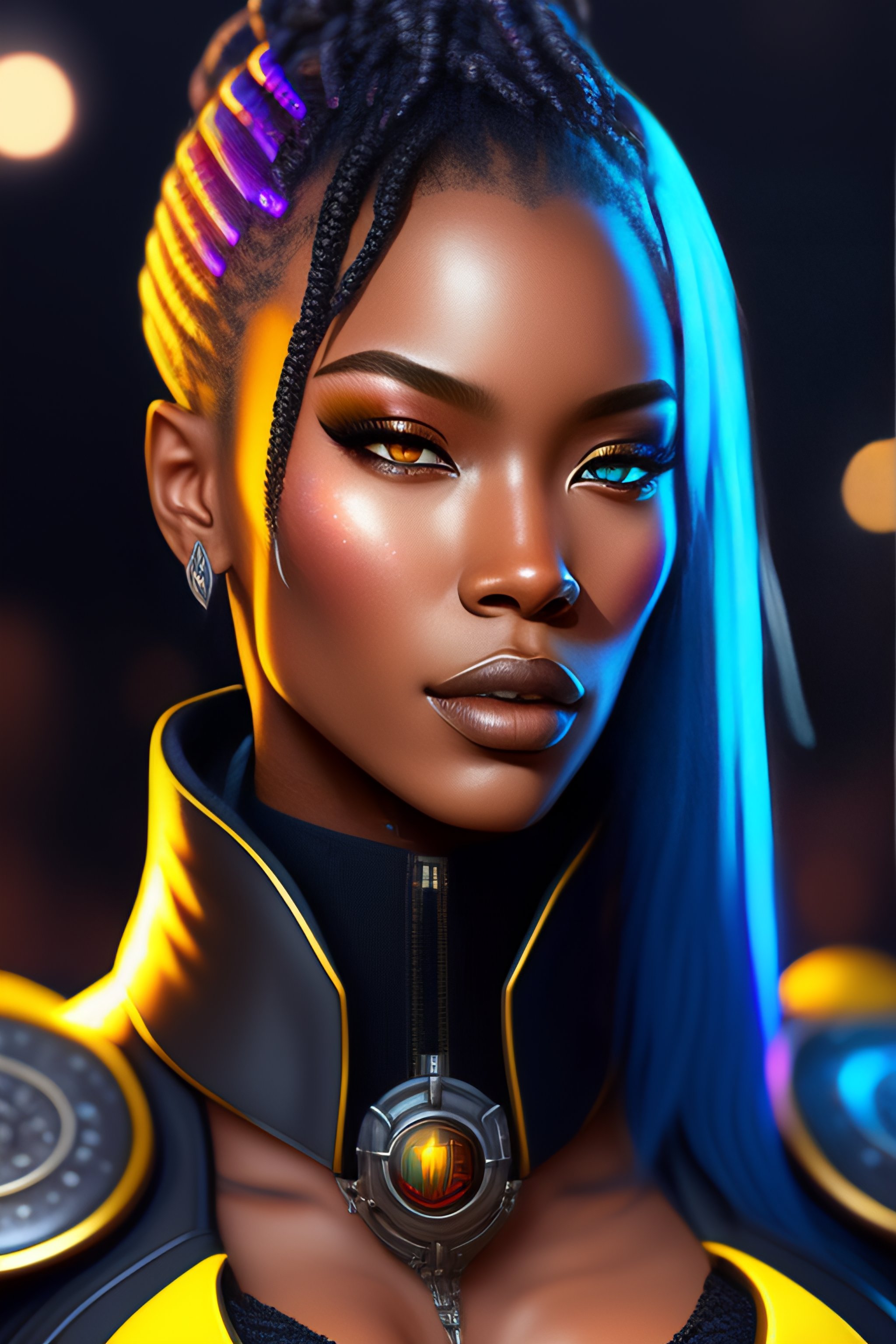 Lexica - Right facing, Portrait of a cyberpunk black cyborg ninja ...