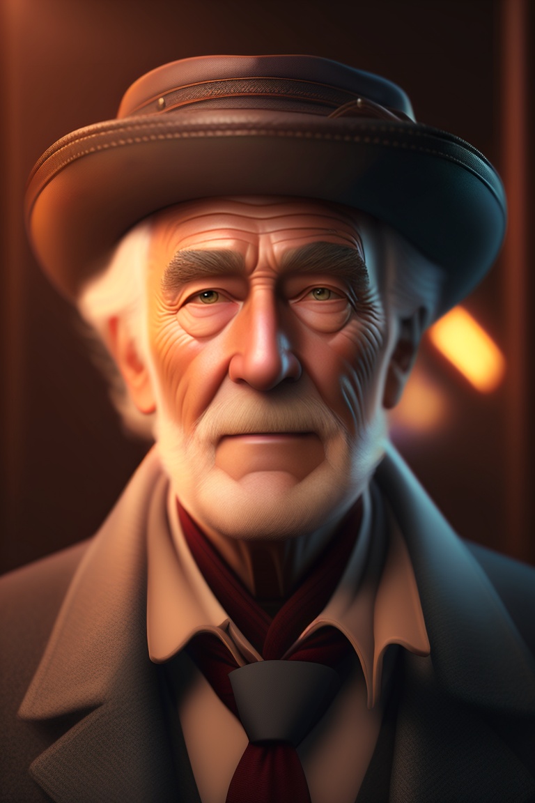 Lexica - Portrait of old man with dark brown coat and hat in cinematic ...