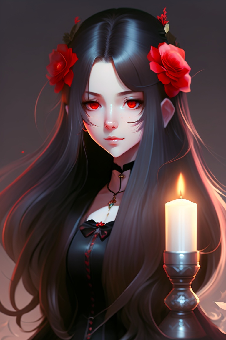 Cartoon illustration of a sad vampire girl with long black hair