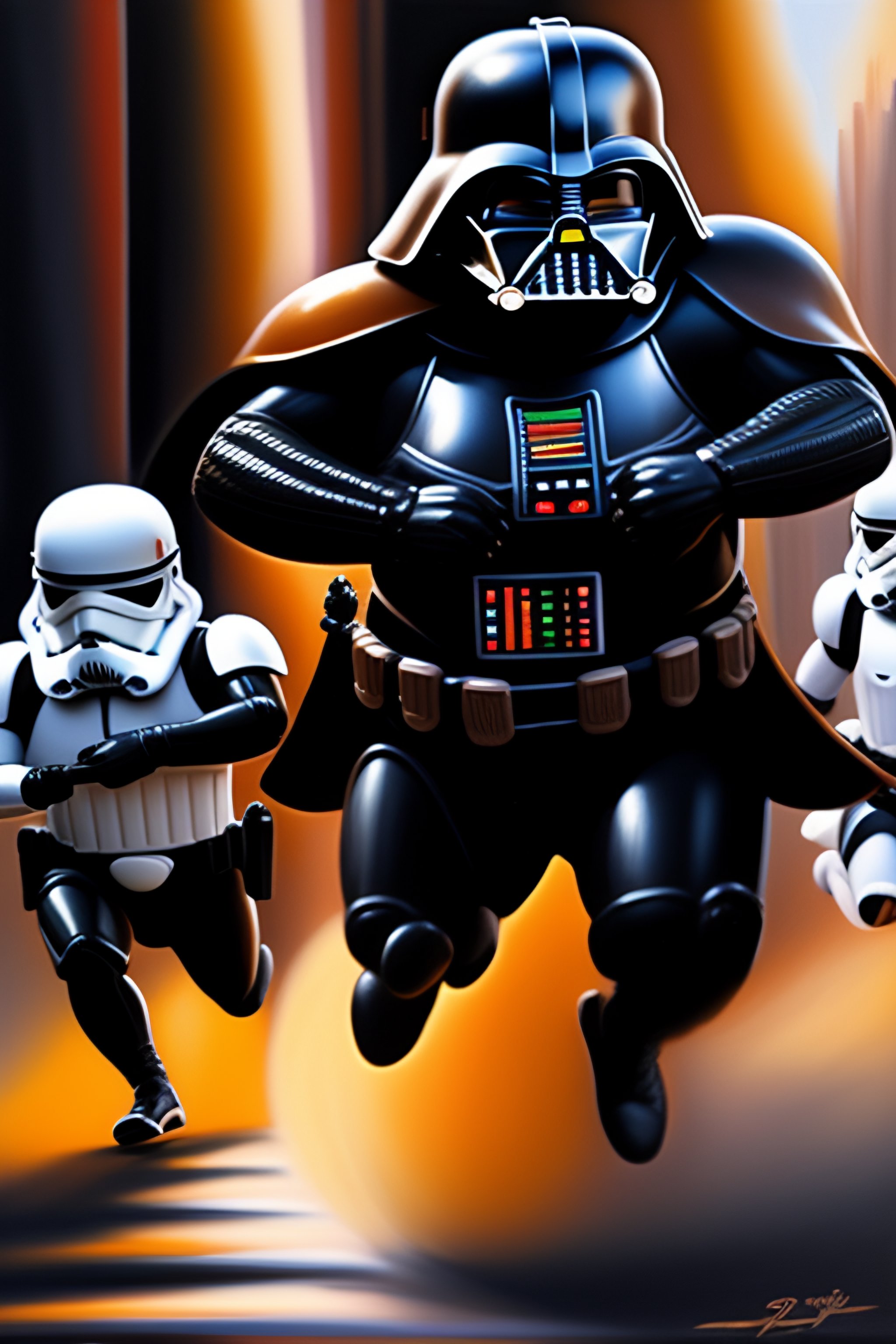 Lexica - Overweight Darth Vader running with Stormtroopers, oil ...