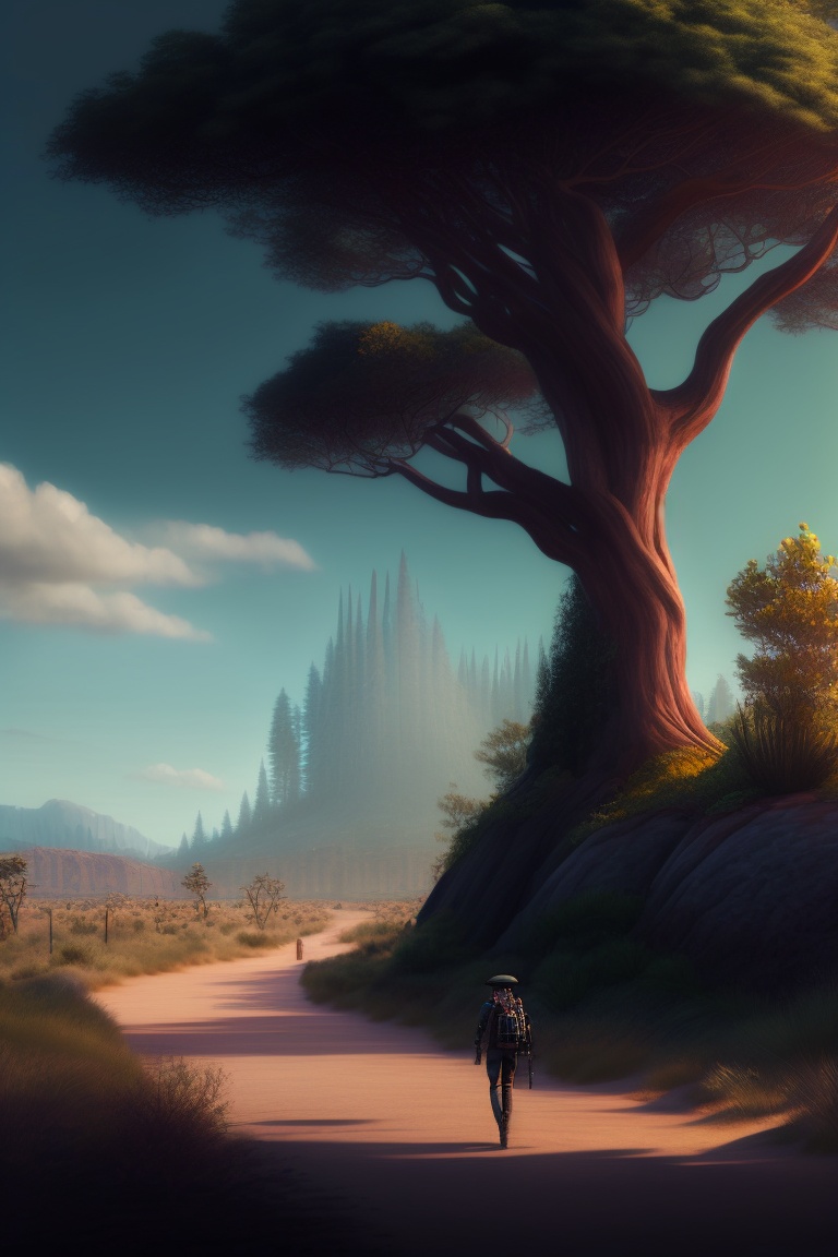 Lexica - With a post-apocalyptic scene, walking down a path surrounded ...