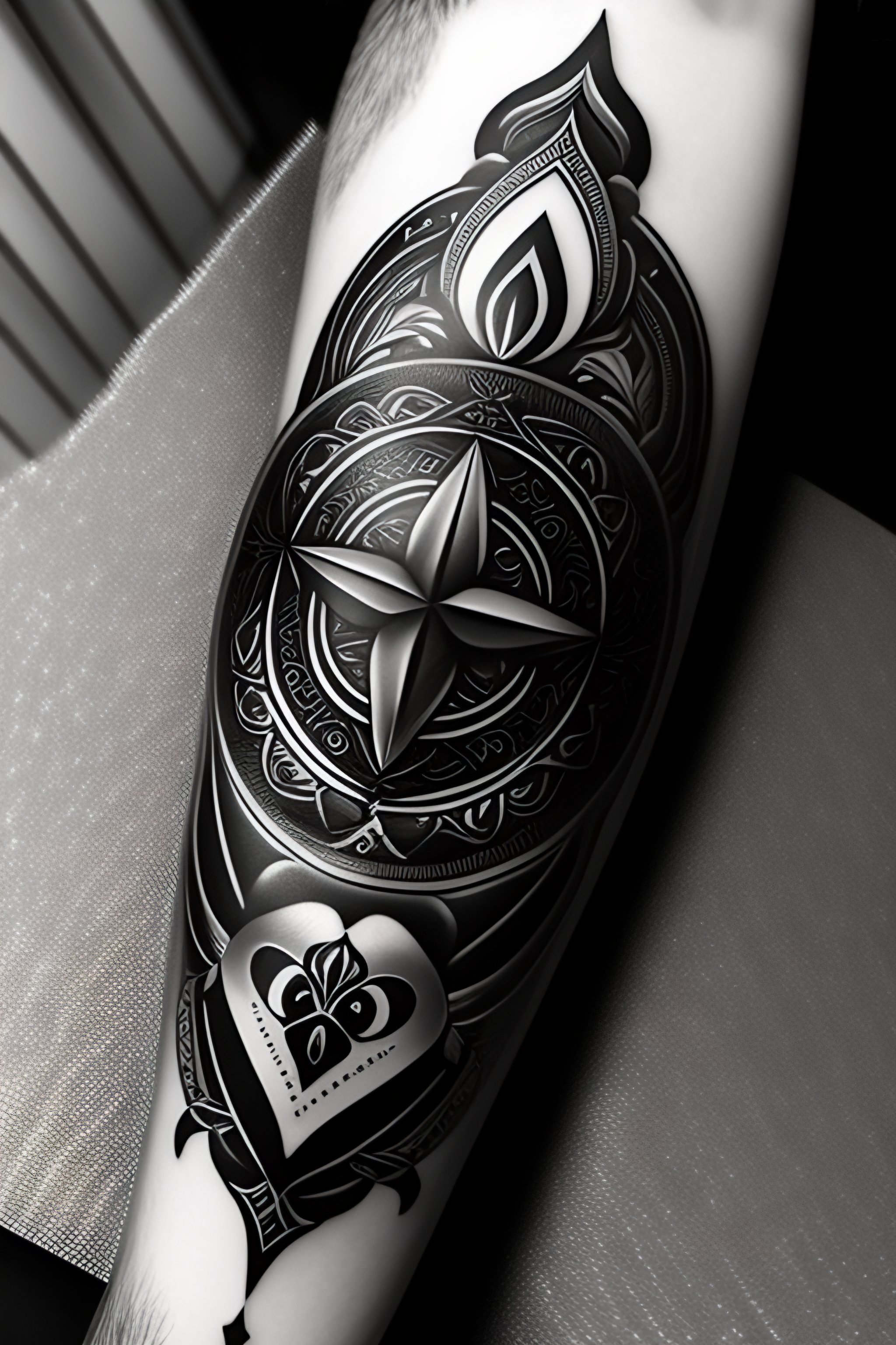 Lexica A tattoo related to law of attraction, suitable for men, black