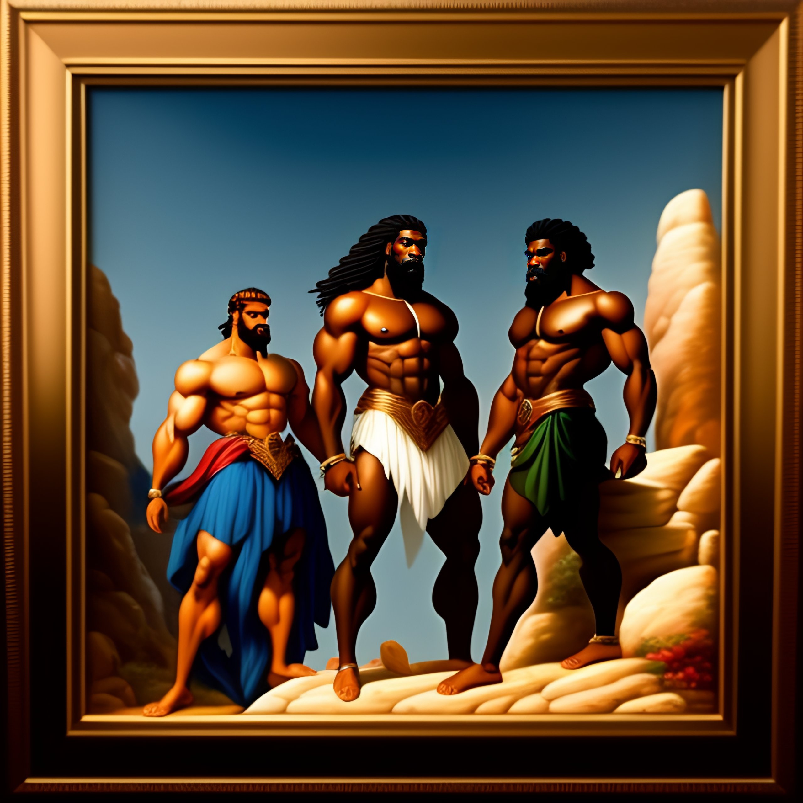 Lexica - Three muscular bearded african american men, on mount Olympus ...