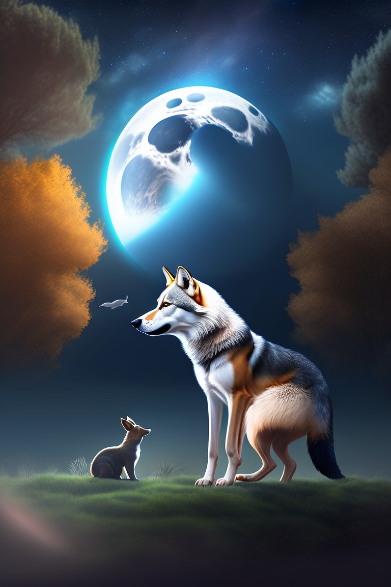 Lexica - Wolf under the moon eating a rabbit, high definition, 4k, no ...