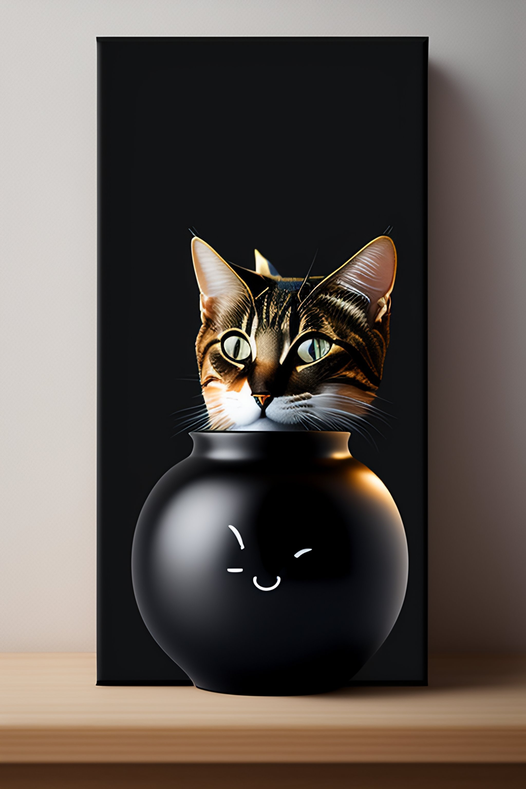 Lexica Attic black figure vase painting of humanoid anthro cat smiling