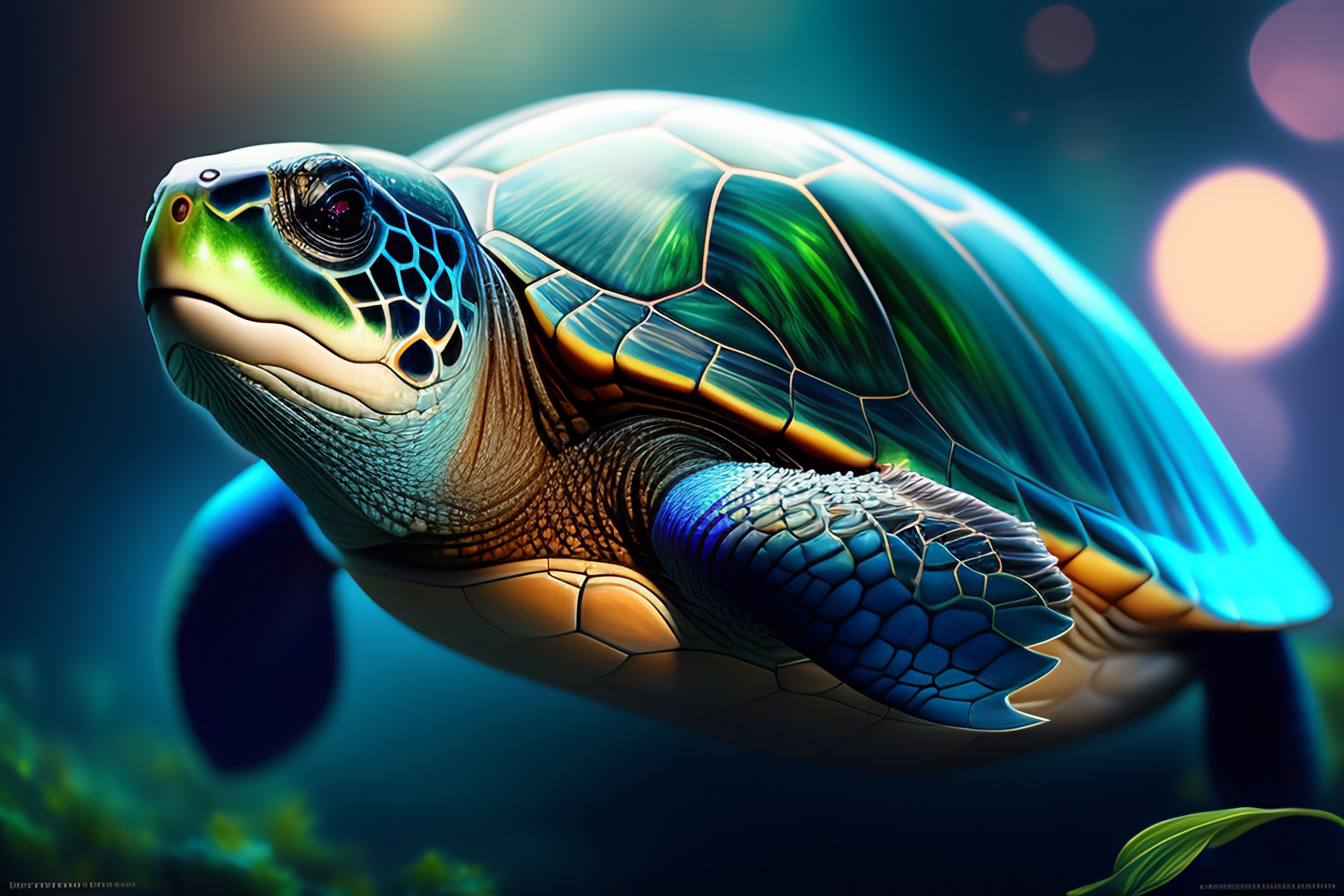 Lexica - A turtle in dark blue and green colors, who instead of armor ...