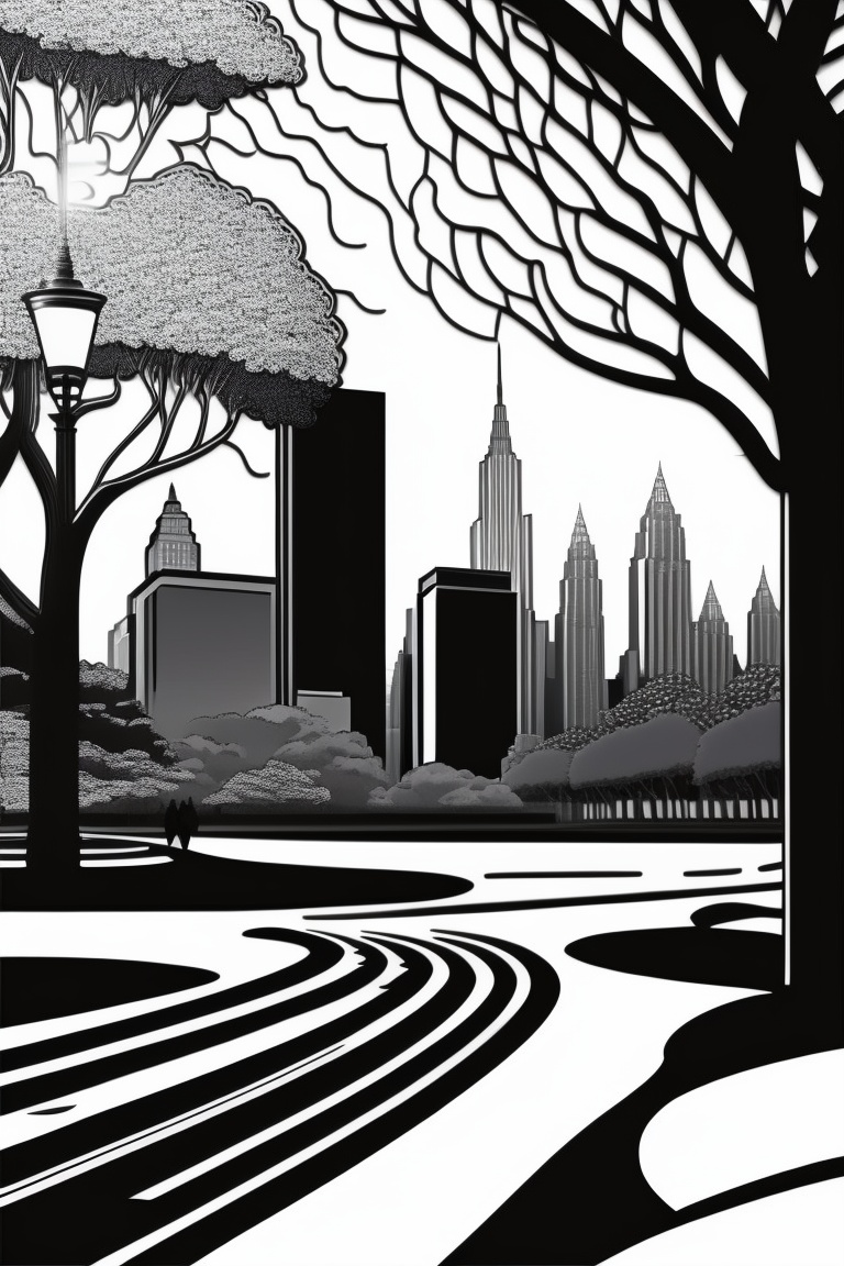 Lexica - Central Park New York, Comic Book Style, Black And White ...