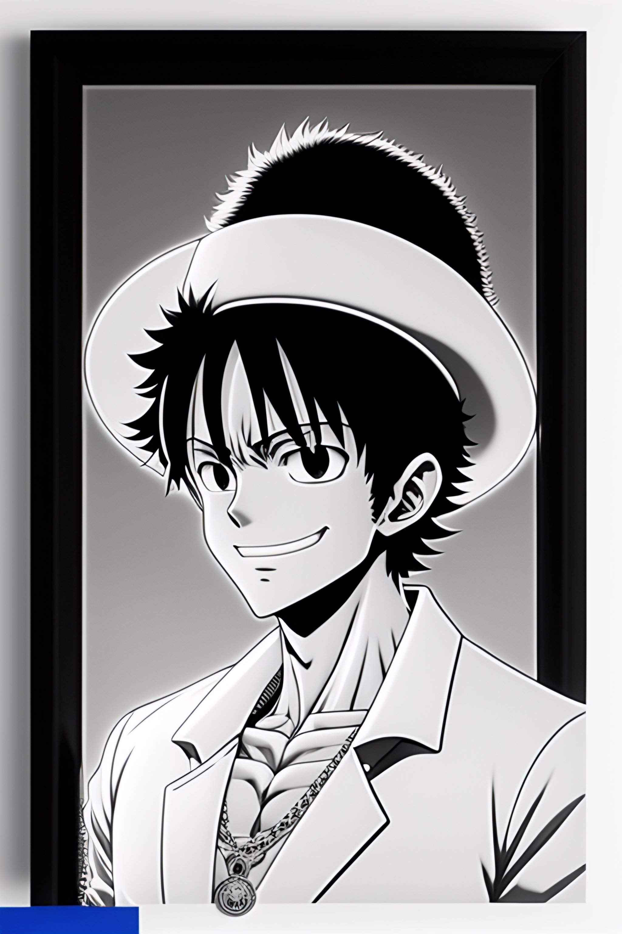 Lexica Portrait en noir et blanc de Monkey D Luffy en costard